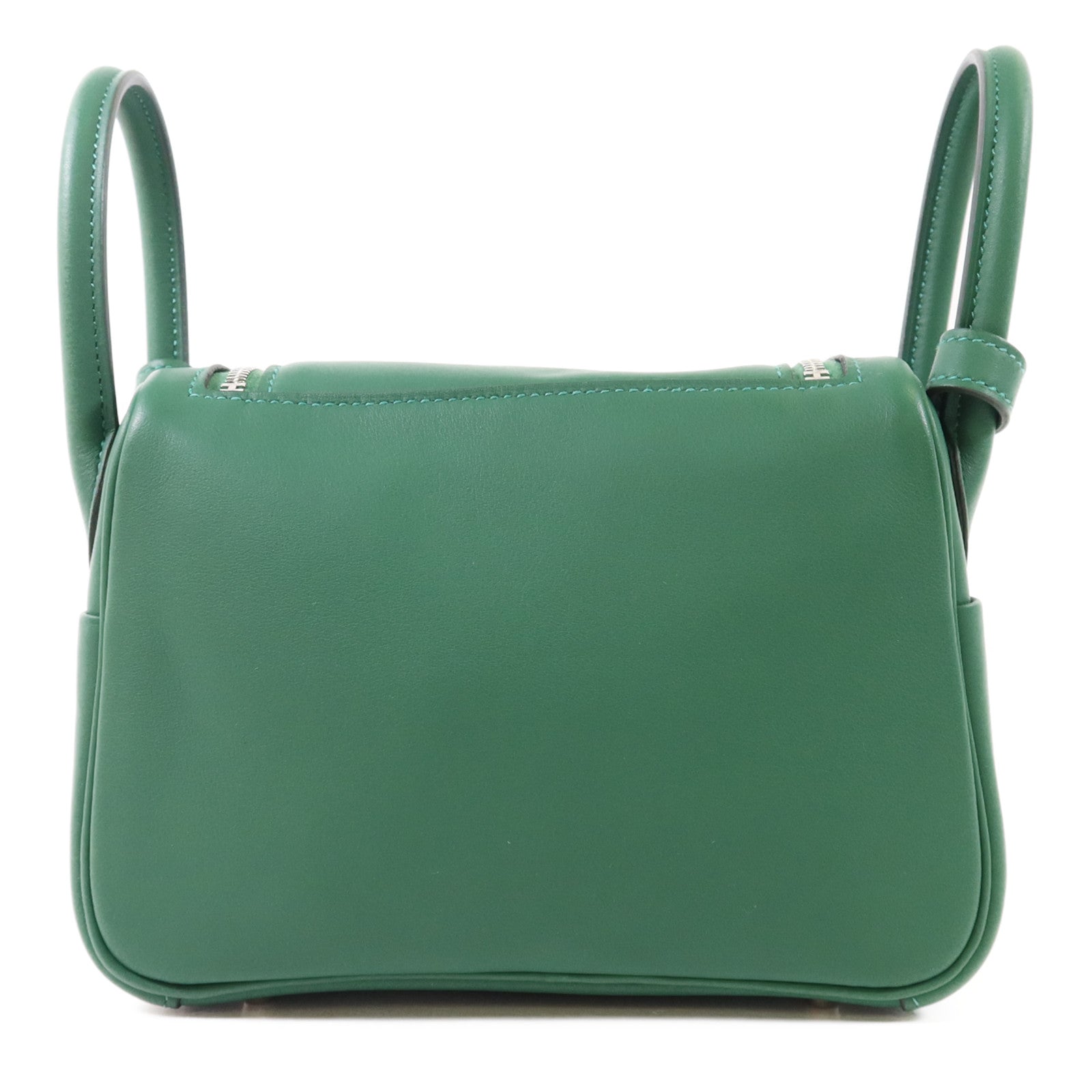 HERMES Swift皮革Mini Lindy銀扣手挽肩背兩用袋Vert Moyen
