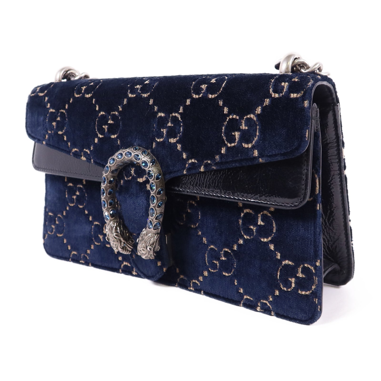 GUCCI 天鵝絨Dionysus Shoulder Bag銀扣鏈帶肩背袋