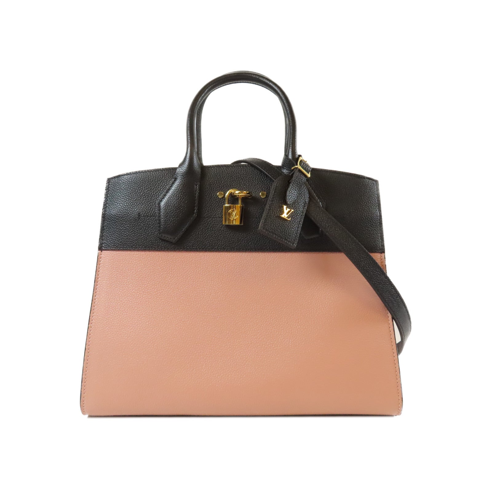 LOUIS VUITTON **【激減優惠】Taurillon City Steamer MM金扣手挽肩背兩用袋粉紅色/黑色