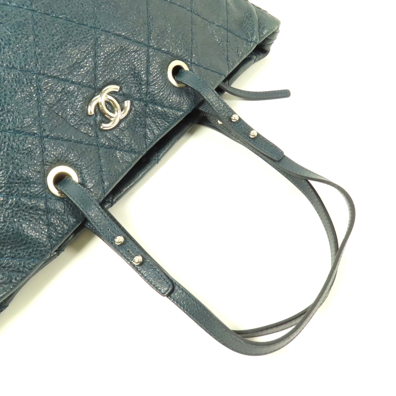 CHANEL 牛皮皮革Tote Bag銀扣肩背袋