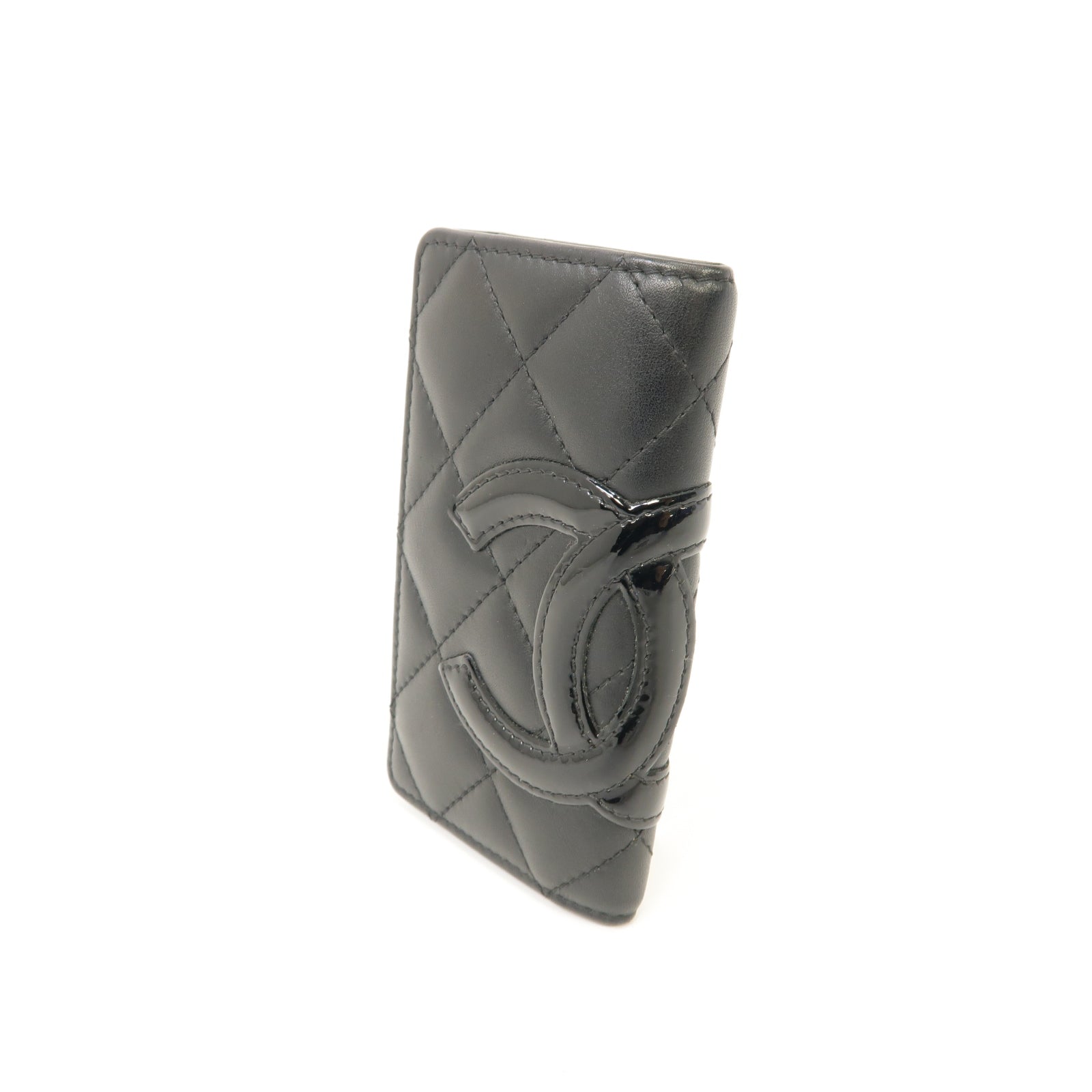 CHANEL 菱格牛皮皮革Cambon Key Case銀扣鎖匙包黑色/粉紅色