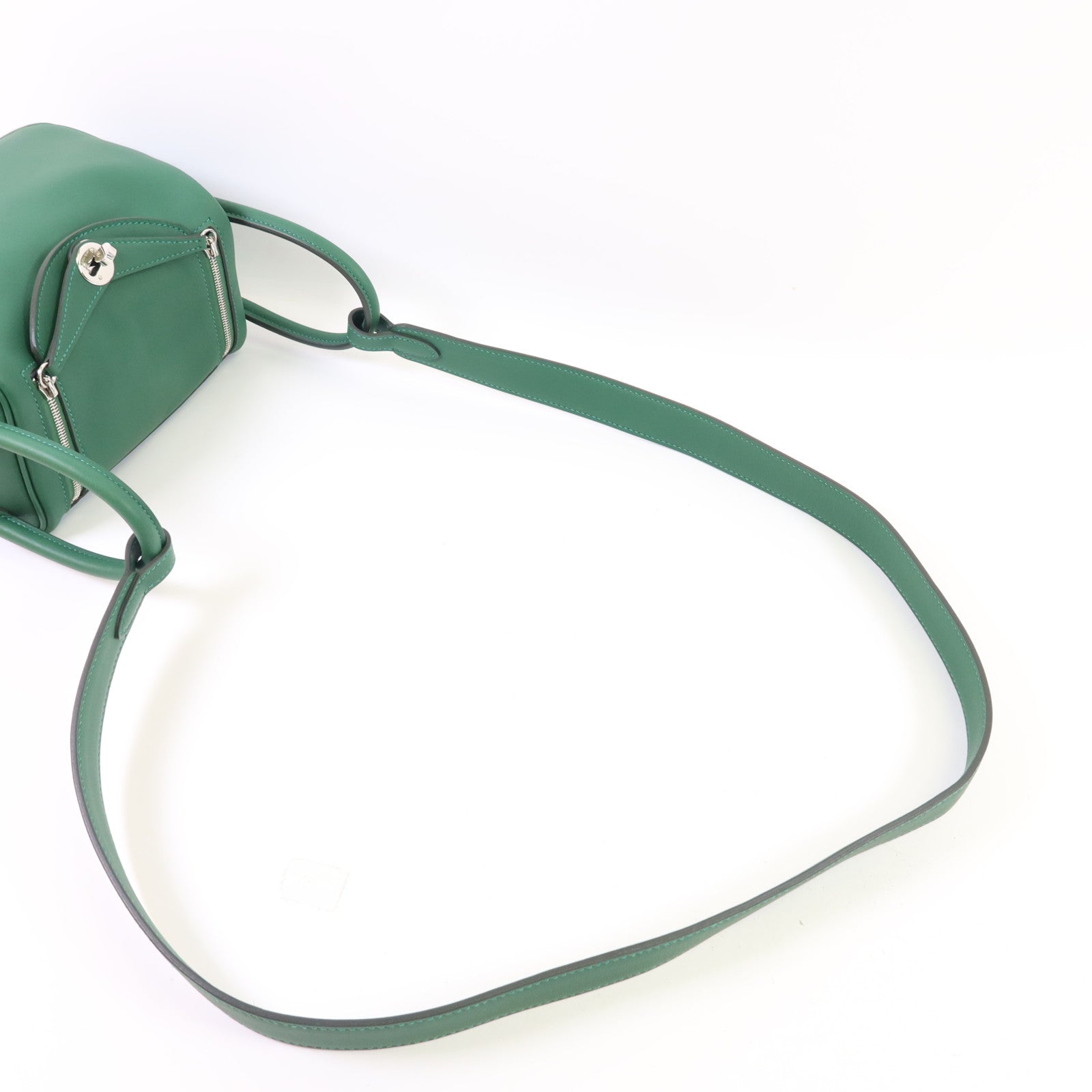 HERMES Swift皮革Mini Lindy銀扣手挽肩背兩用袋Vert Moyen