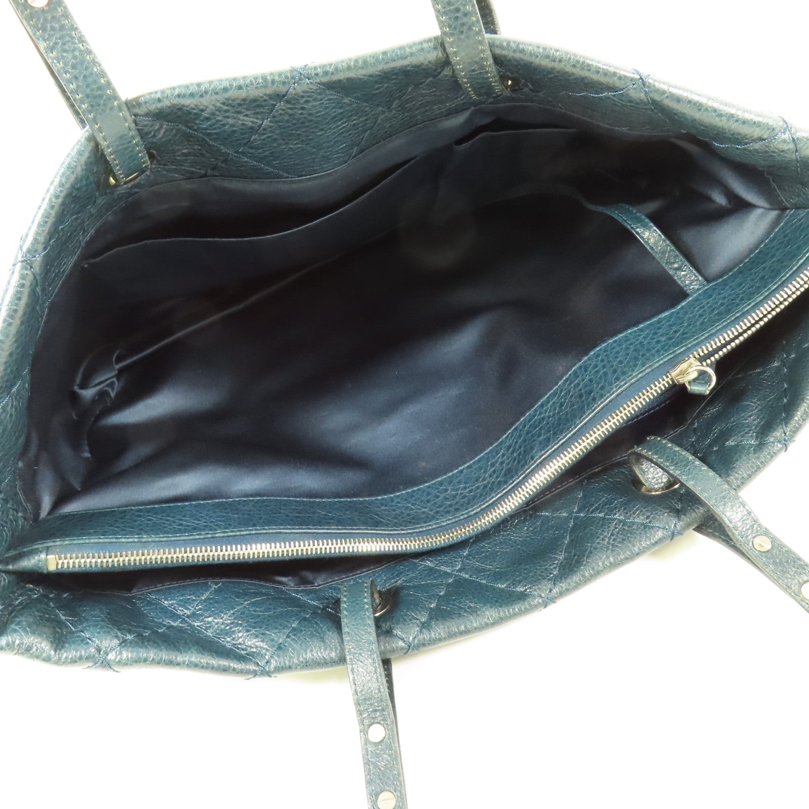 CHANEL 牛皮皮革Tote Bag銀扣肩背袋