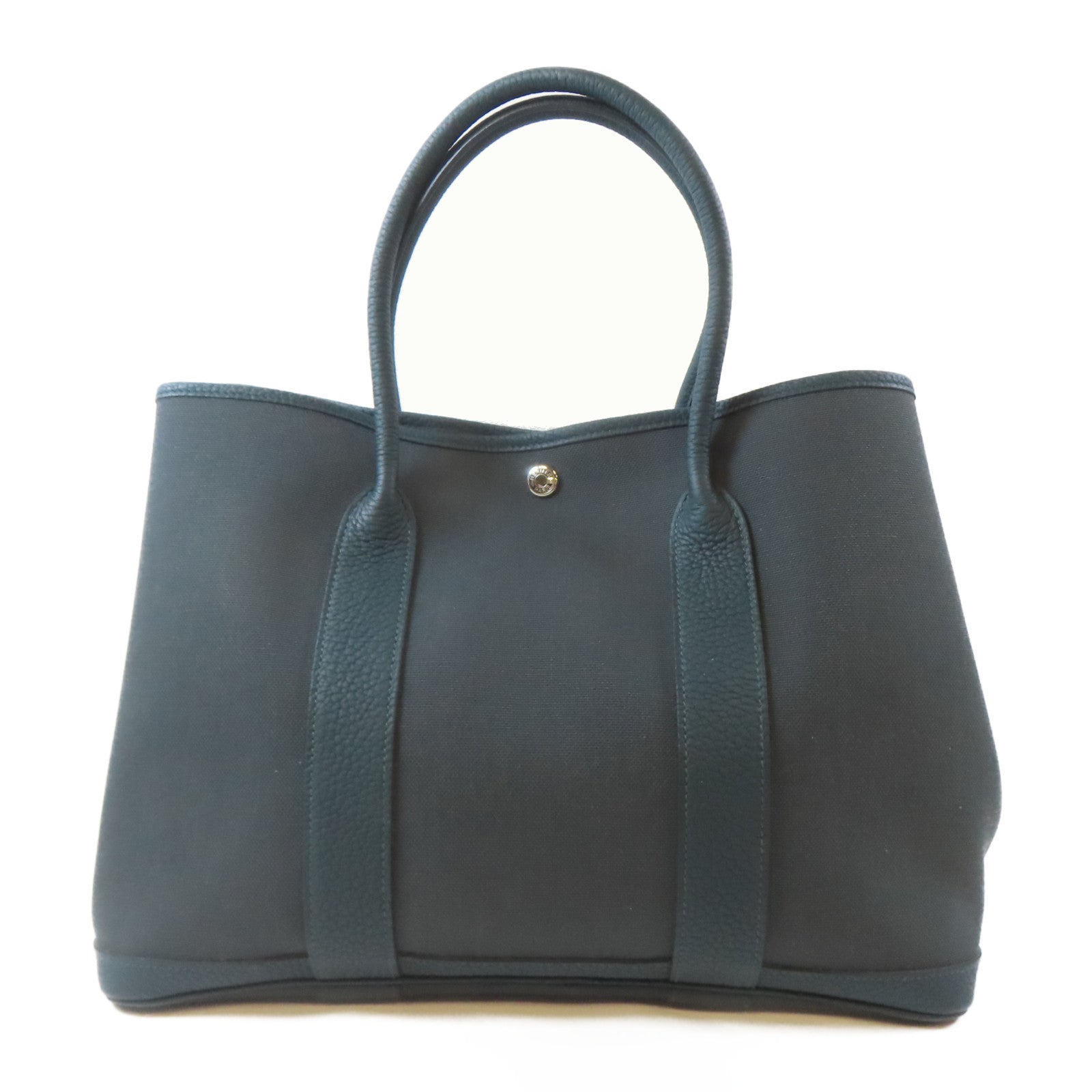 HERMES Negonda皮革/Militaire/帆布Garden Party PM銀扣手挽袋Rousseau/Cypres/綠色
