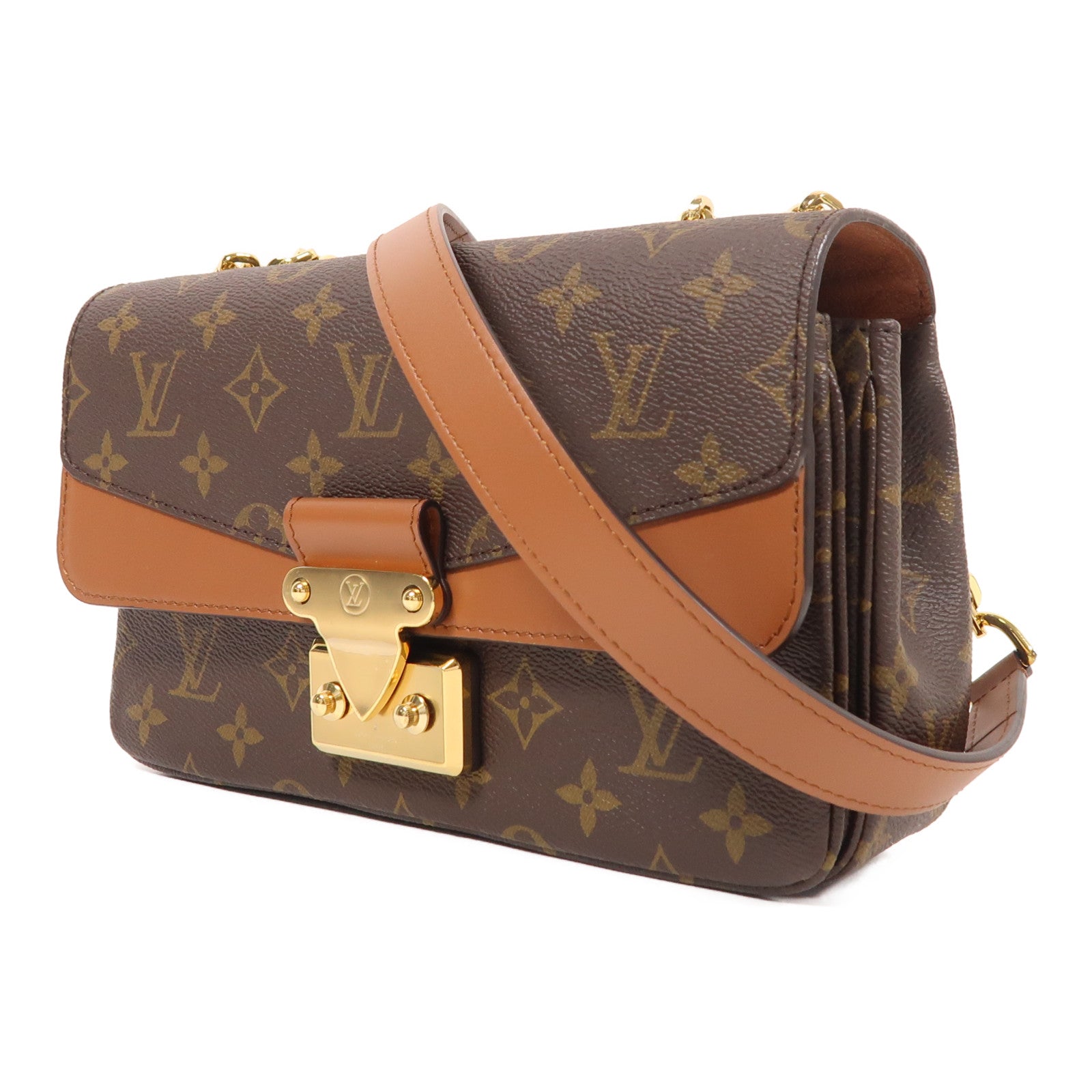 LOUIS VUITTON Monogram Marceau金扣鏈帶肩背袋棕色