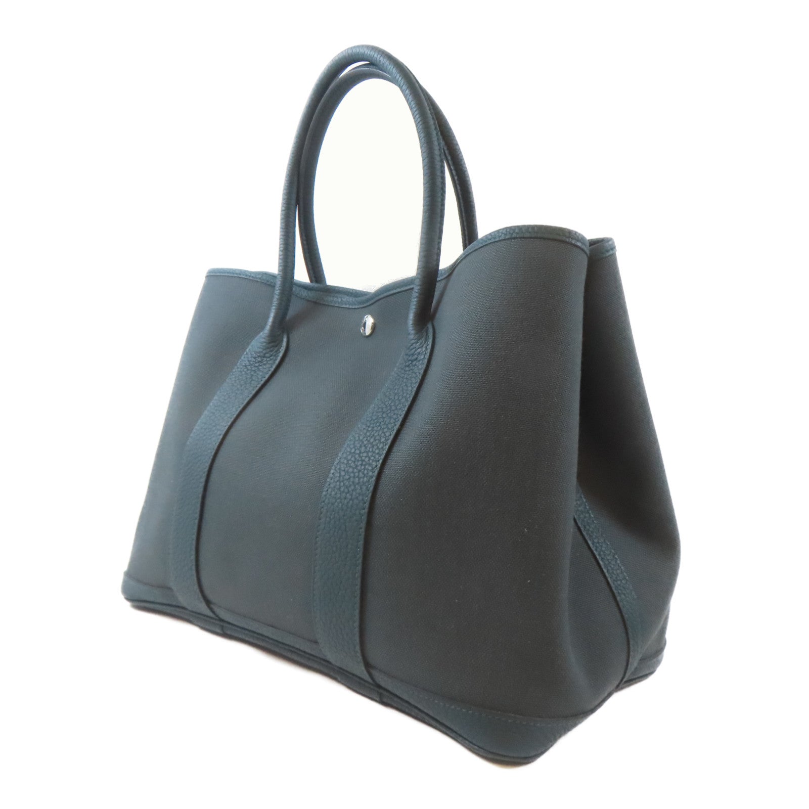 HERMES Negonda皮革/Militaire/帆布Garden Party PM銀扣手挽袋Rousseau/Cypres/綠色
