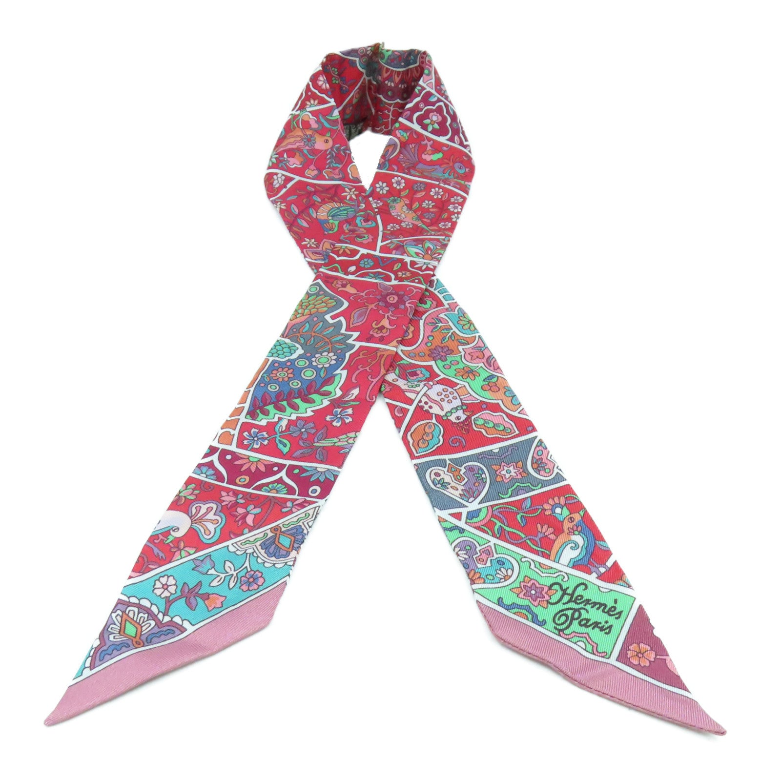 HERMES 【激減優惠】絲質Twilly Scarf絲巾紅色/粉紅色