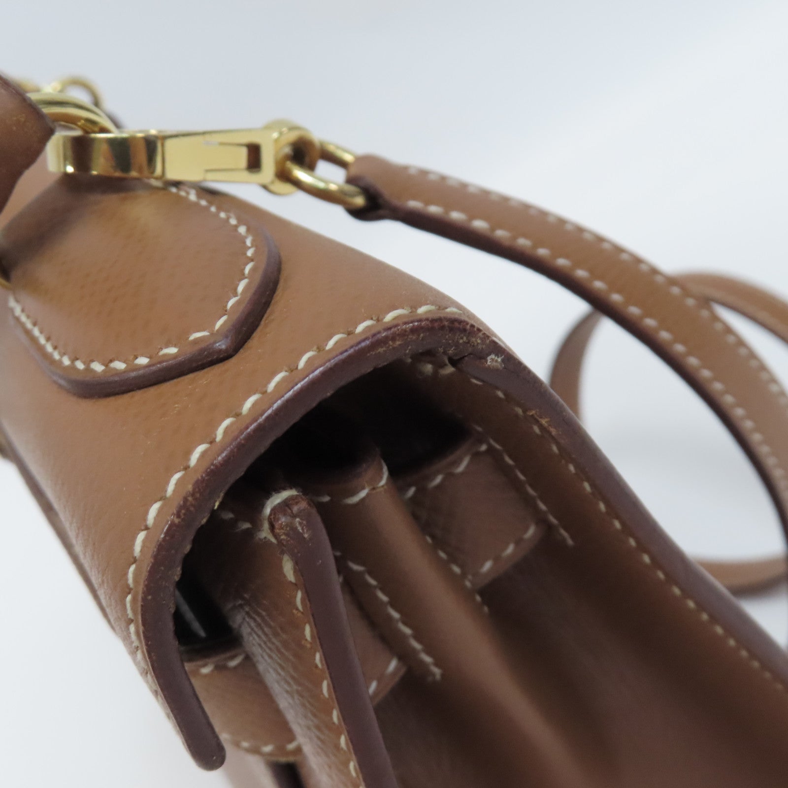 HERMES Courchevel皮革Kelly 28手挽肩背兩用袋Gold/金色