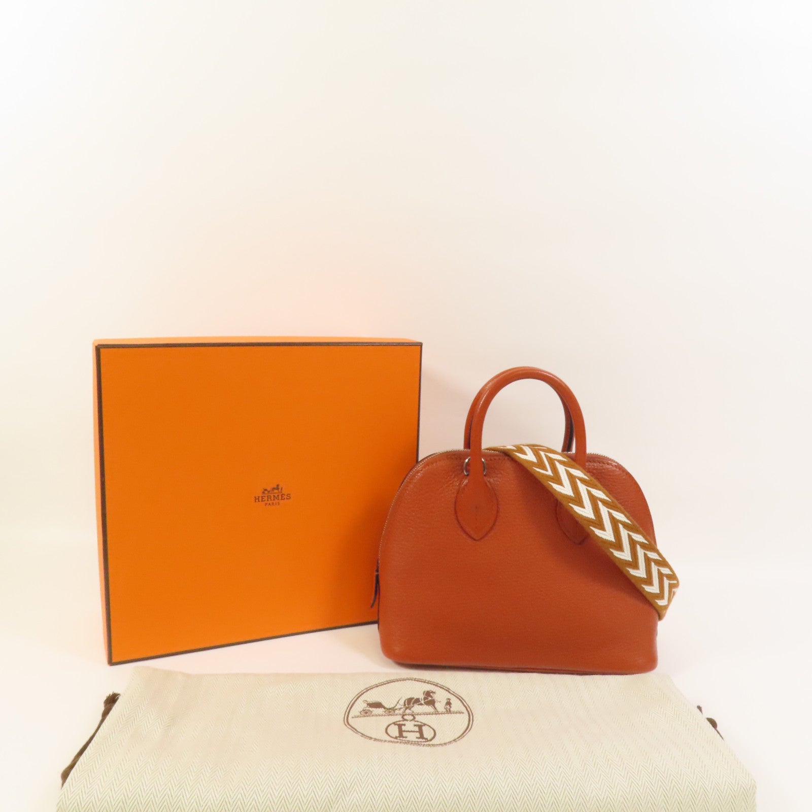 HERMES Chevre皮革Mini Bolide銀扣手挽肩背兩用袋Cuivre