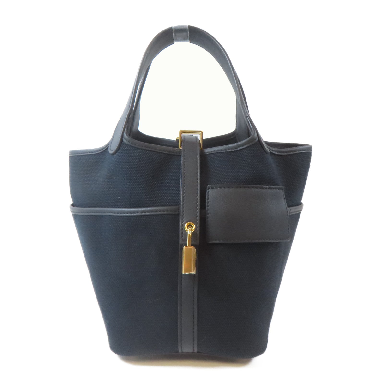 HERMES 帆布Picotin Cargo PM金扣手挽袋Noir/黑色
