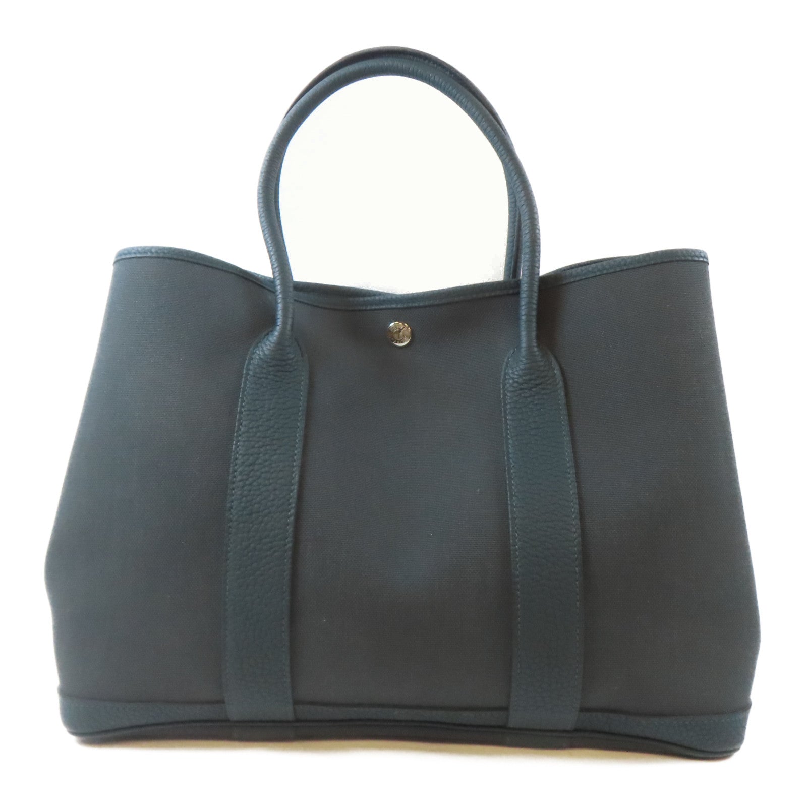 HERMES Negonda皮革/Militaire/帆布Garden Party PM銀扣手挽袋Rousseau/Cypres/綠色