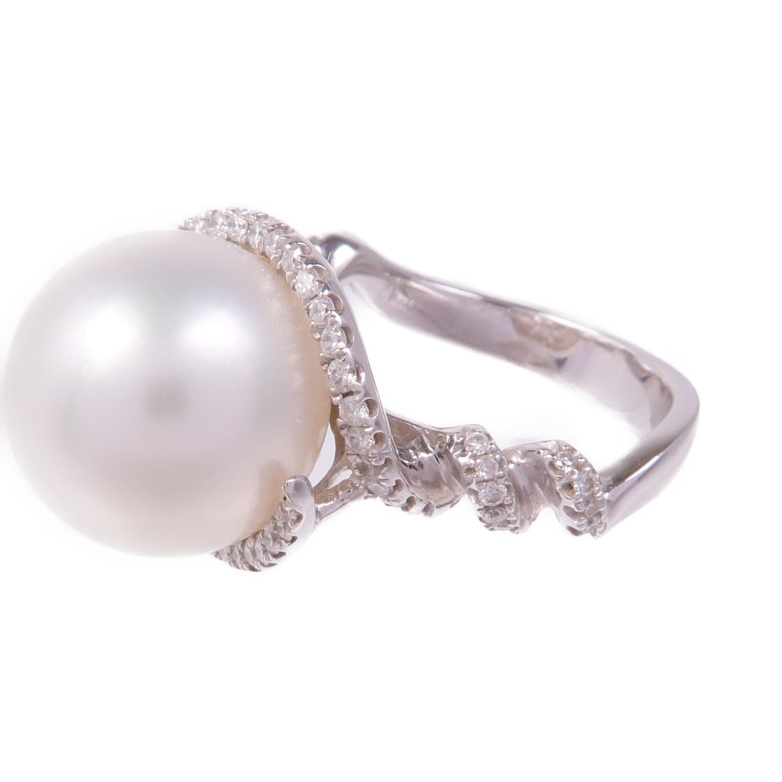 JEWELRY 【激減優惠】18K白金Ring珍珠/鑽石戒指US#6.5