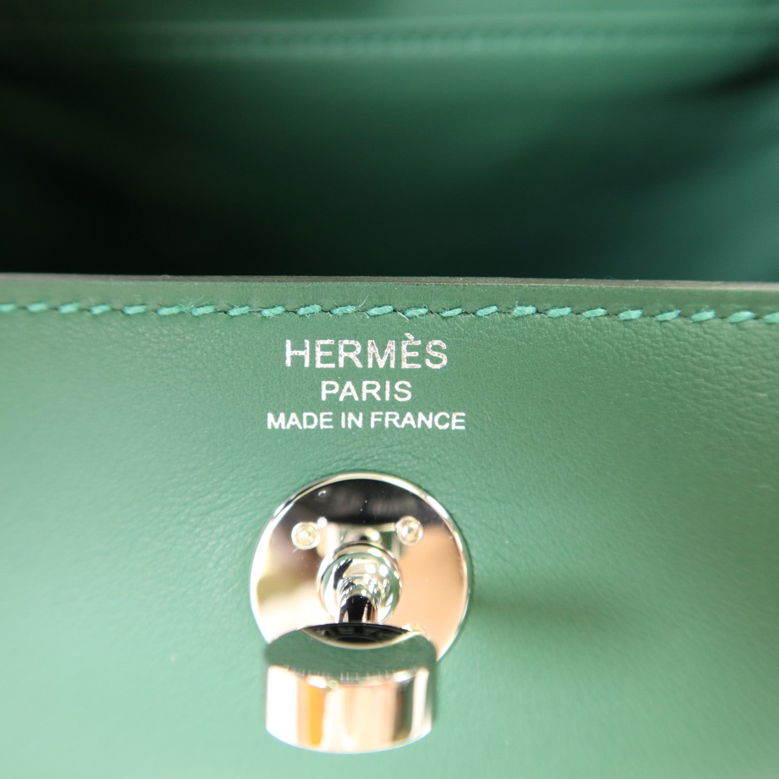 HERMES Swift皮革Mini Lindy銀扣手挽肩背兩用袋Vert Moyen