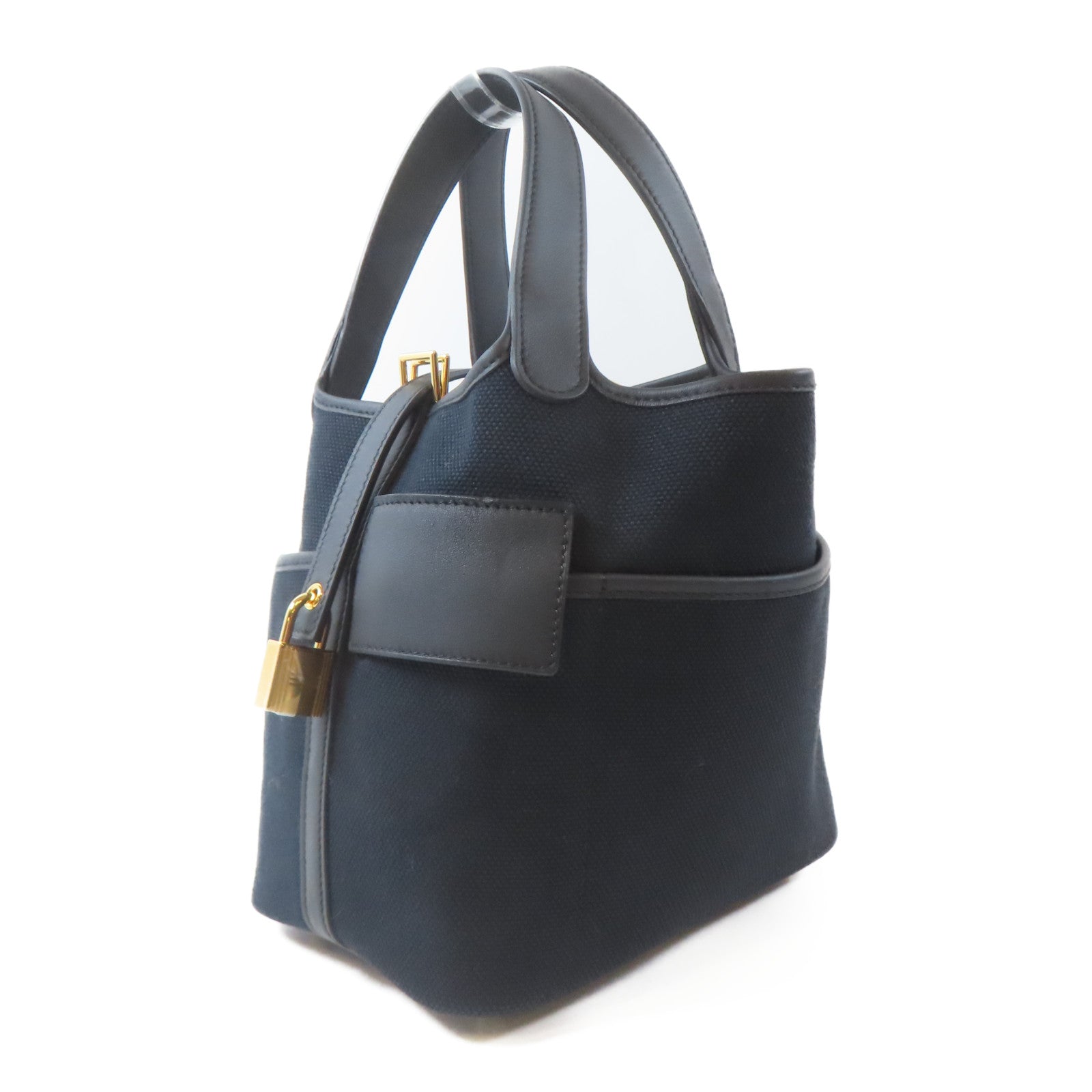 HERMES 帆布Picotin Cargo PM金扣手挽袋Noir/黑色