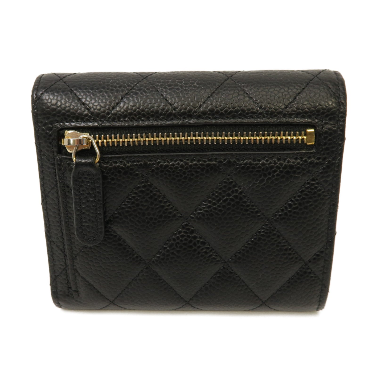 CHANEL 菱格Caviar皮革Classic Small Flap Wallet金扣錢包黑色