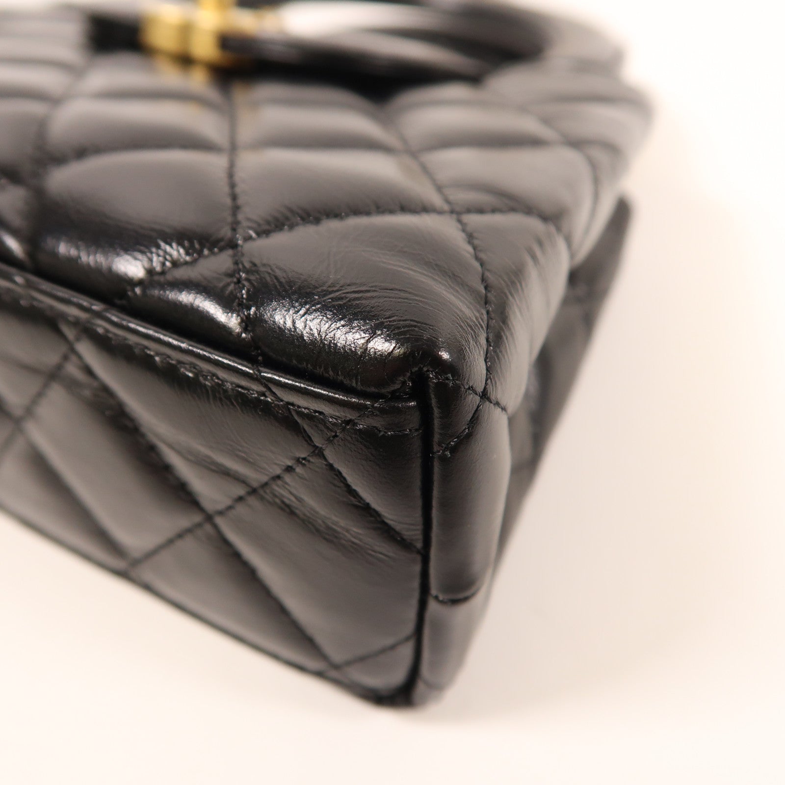 CHANEL 牛皮皮革Kelly Shiny Crumpled Mini金扣手挽肩背兩用袋