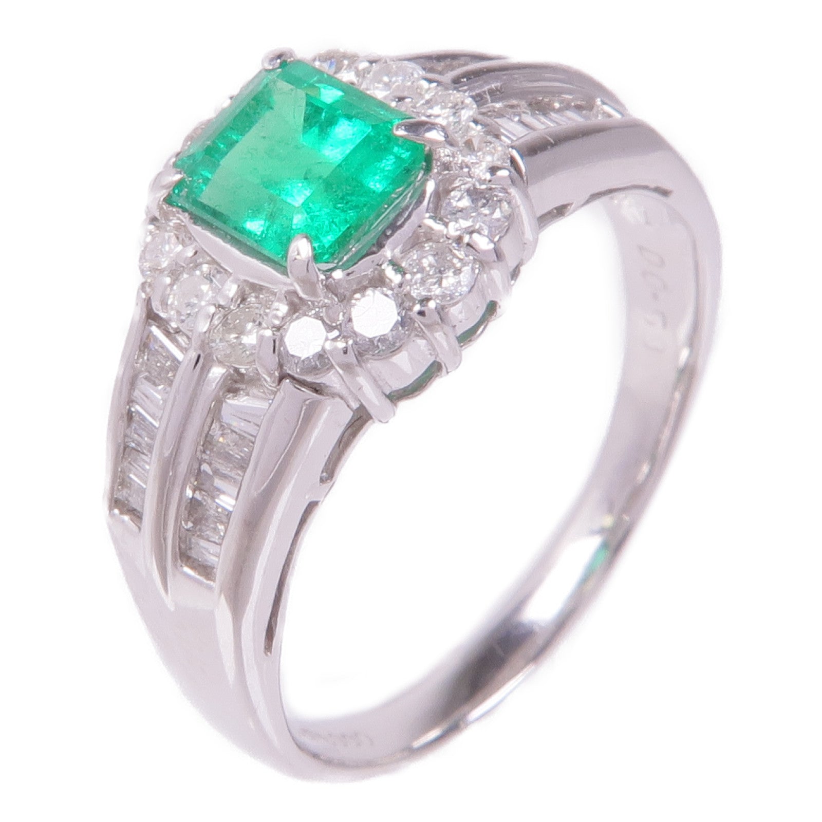 JEWELRY 【激減優惠】PT900鉑金Emerald Diamond Ring綠寶石/鑽石戒指US#7