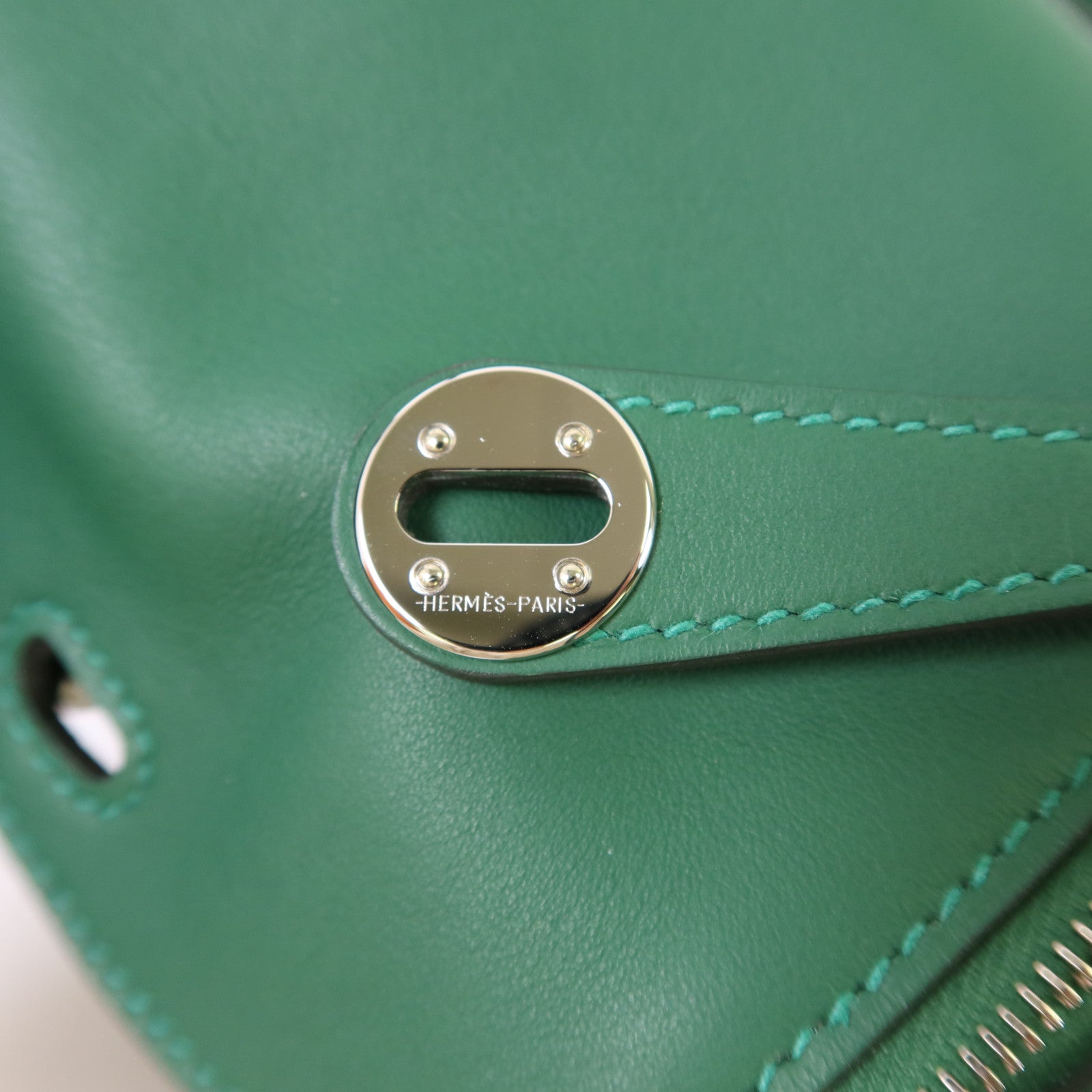 HERMES Swift皮革Mini Lindy銀扣手挽肩背兩用袋Vert Moyen