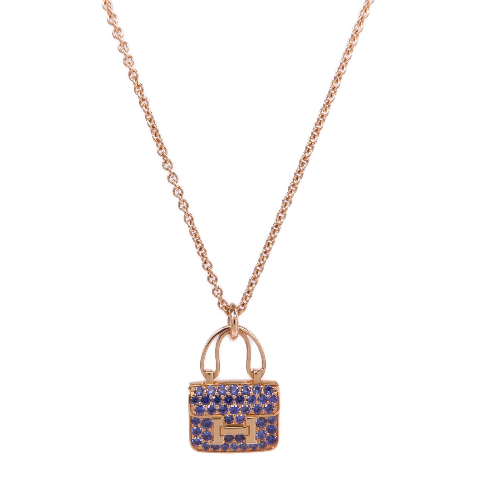 HERMES 【激減優惠】18K玫瑰金Amulettes Constance Pendent藍寶石項鍊