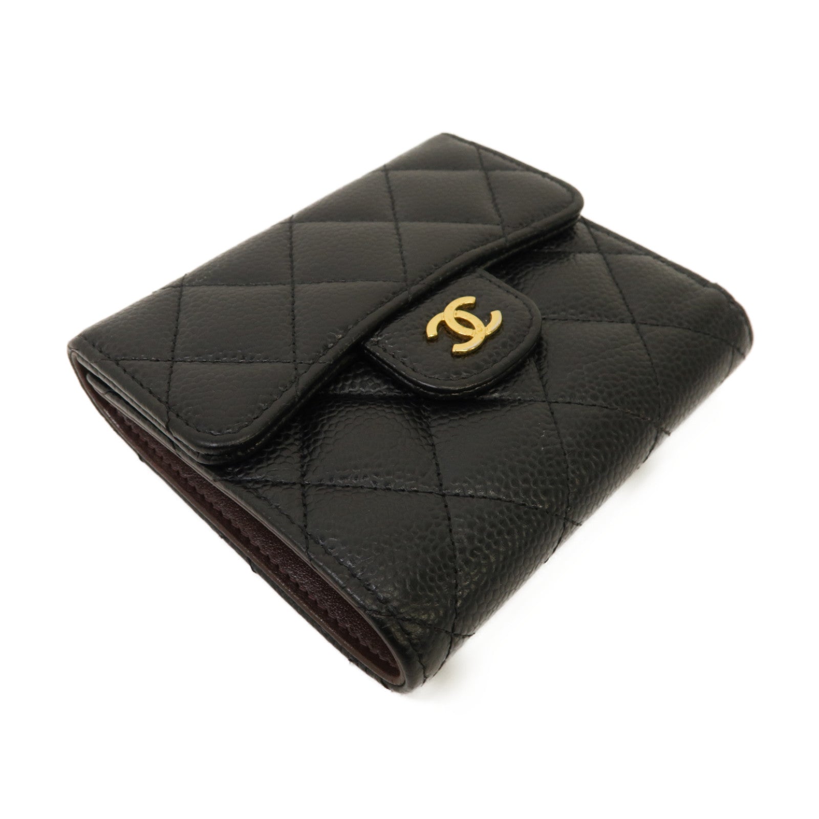 CHANEL 菱格Caviar皮革Classic Small Flap Wallet金扣錢包黑色