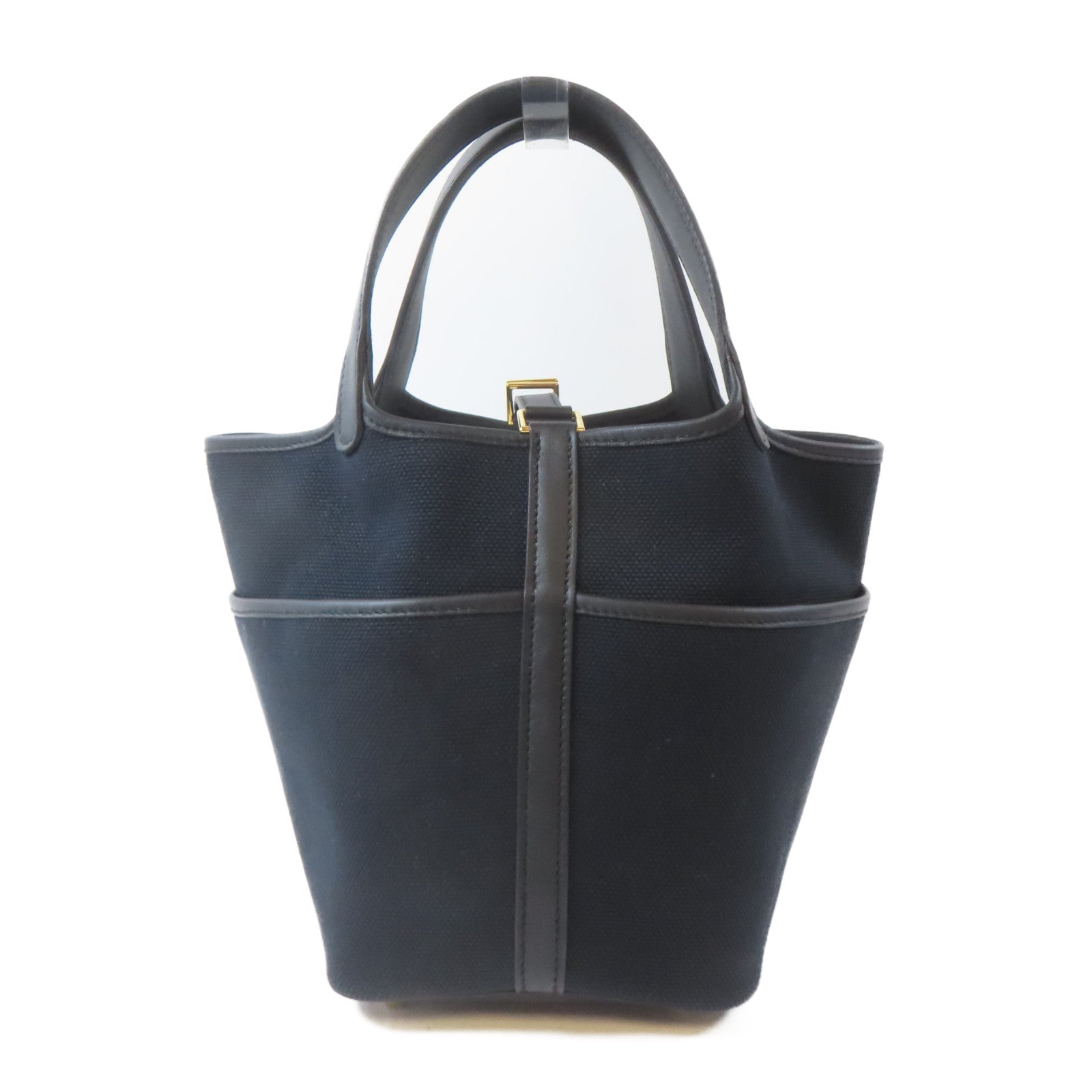 HERMES 帆布Picotin Cargo PM金扣手挽袋Noir/黑色