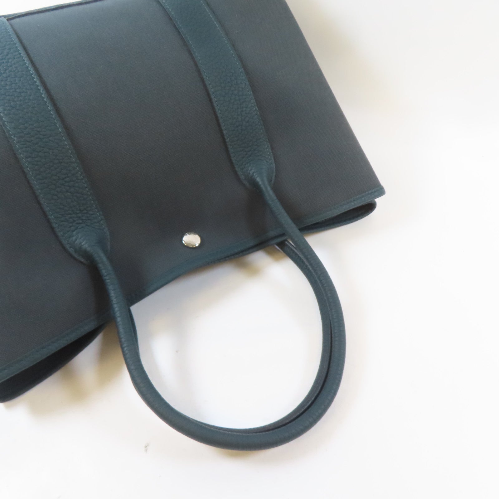 HERMES Negonda皮革/Militaire/帆布Garden Party PM銀扣手挽袋Rousseau/Cypres/綠色