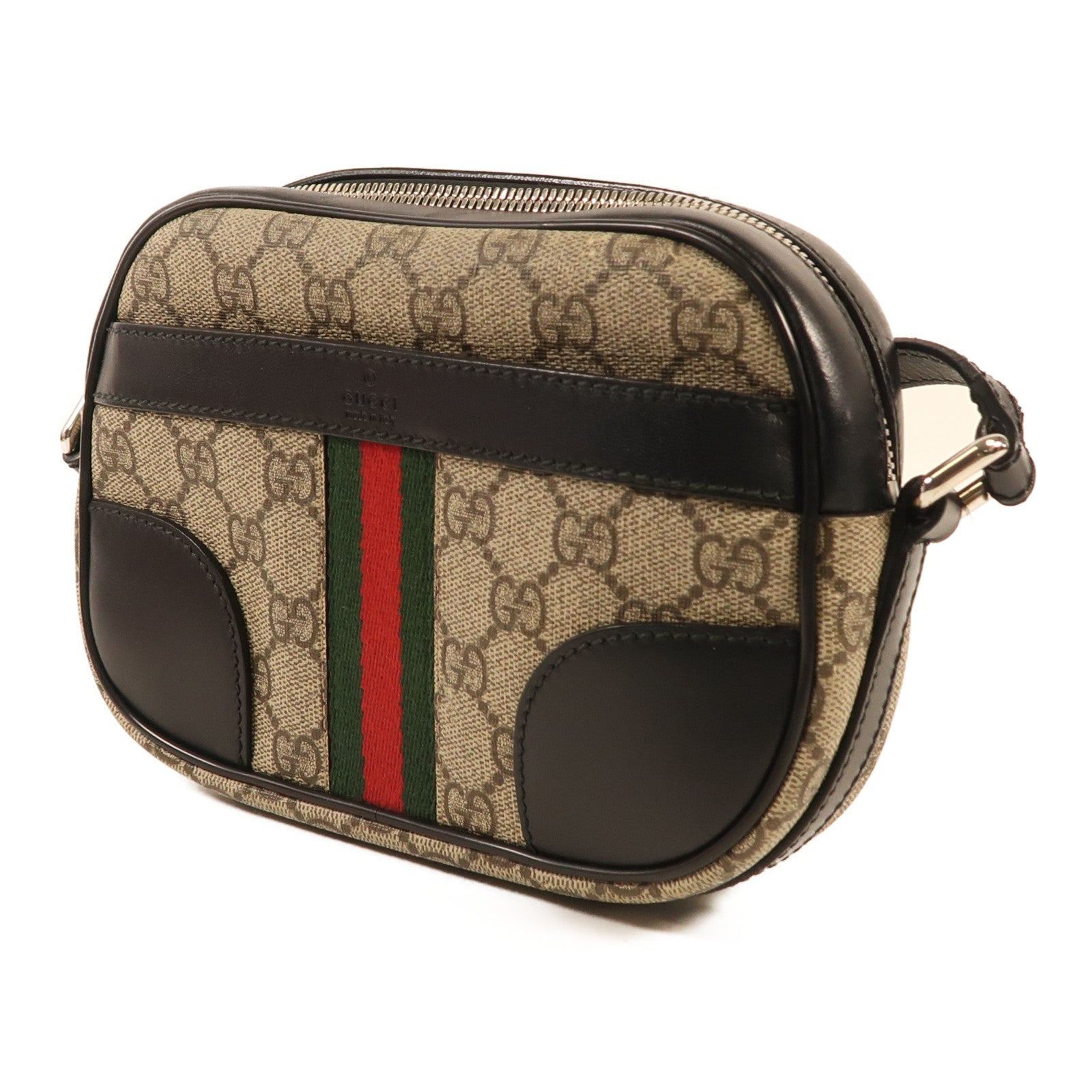 GUCCI 帆布Messenger Bag銀扣肩背袋