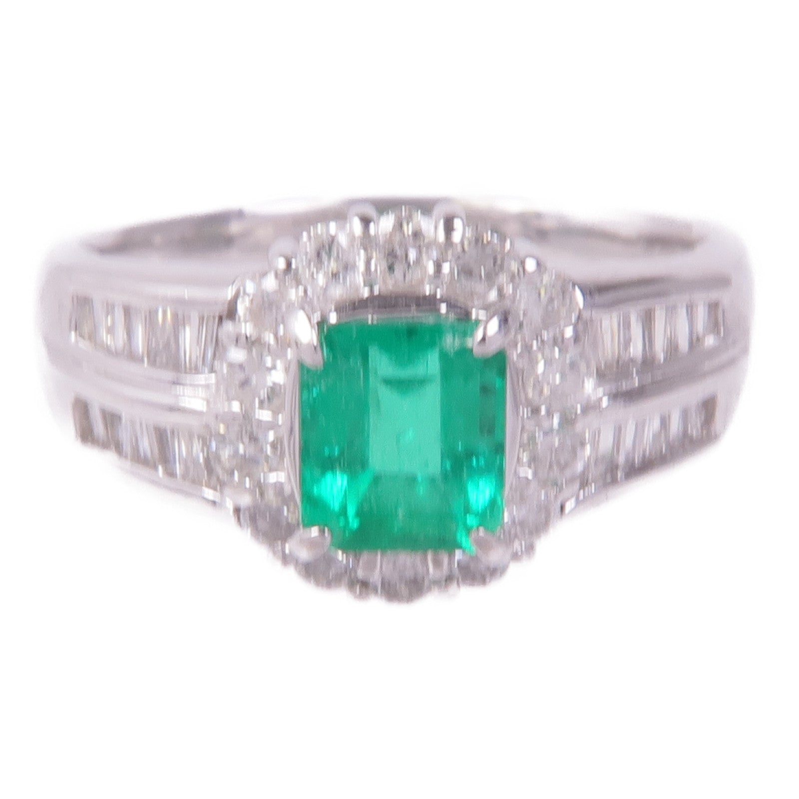 JEWELRY 【激減優惠】PT900鉑金Emerald Diamond Ring綠寶石/鑽石戒指US#7