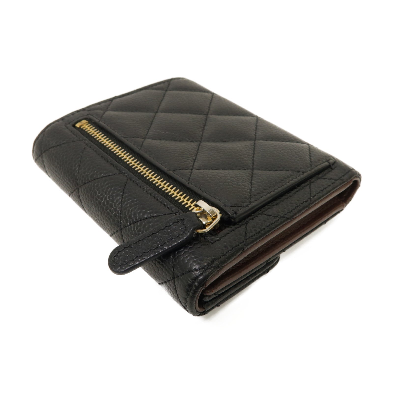 CHANEL 菱格Caviar皮革Classic Small Flap Wallet金扣錢包黑色