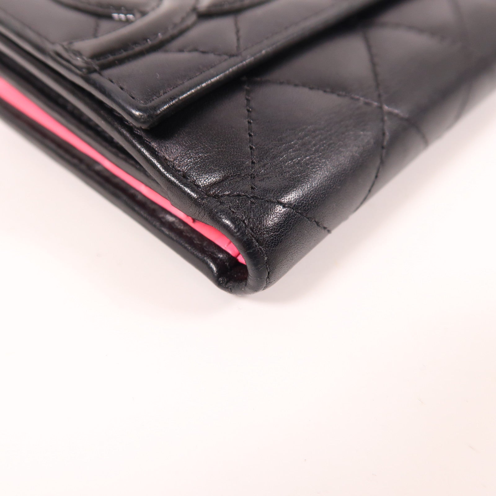 CHANEL 牛皮皮革Cambon Wallet銀扣錢包黑色