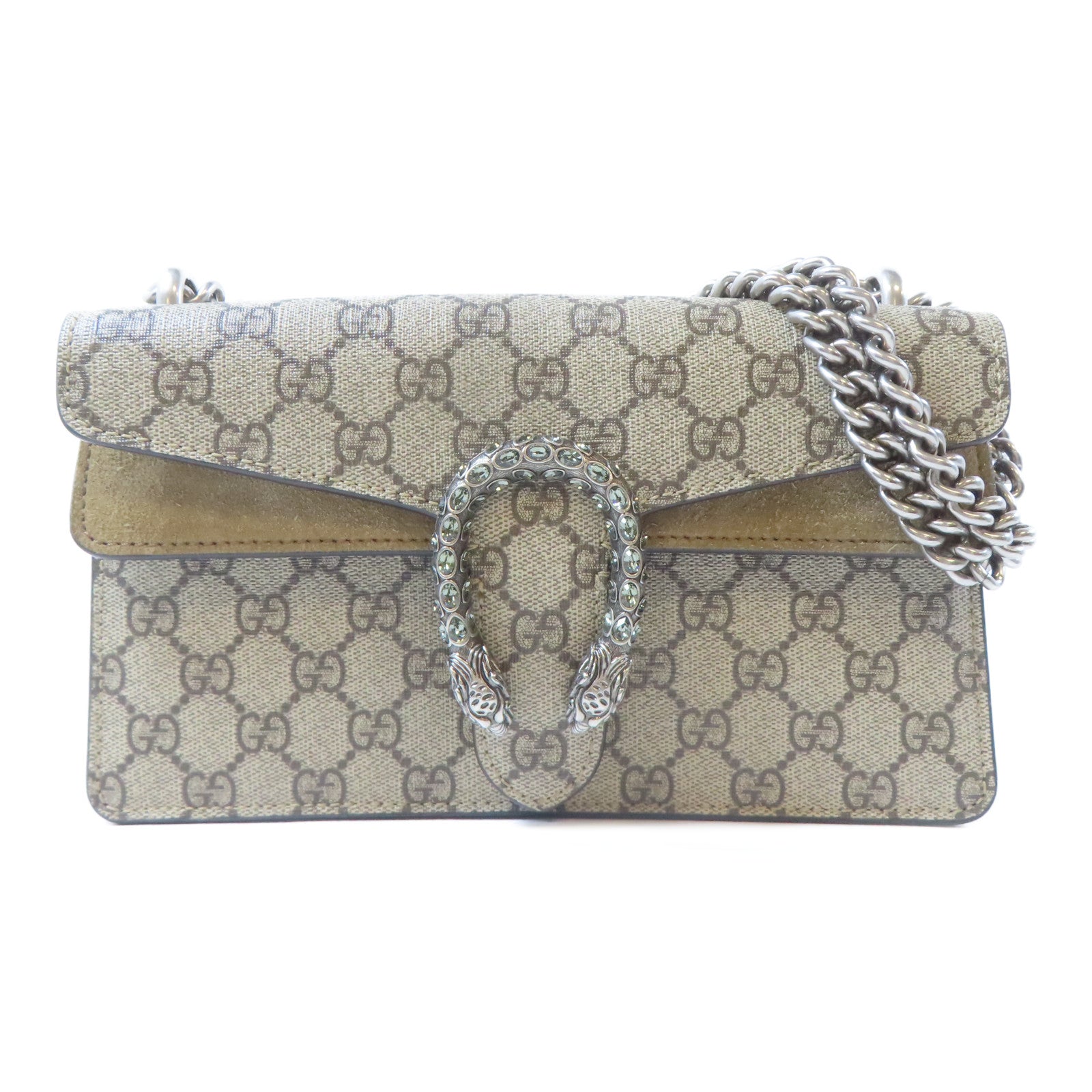 GUCCI 【激減優惠】塗層帆布Dionysus銀扣鏈帶肩背袋啡色