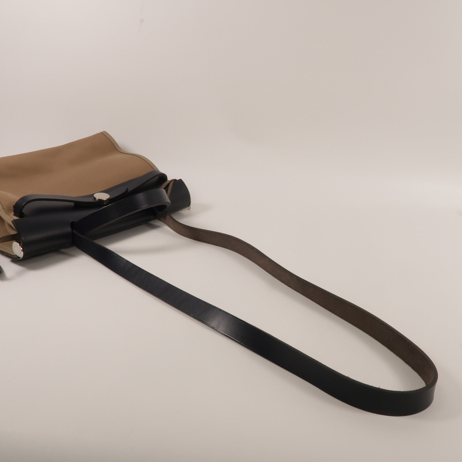HERMES 帆布/Vache Hunter皮革Herbag PM手挽肩背兩用袋Etoupe/Bleu Indigo