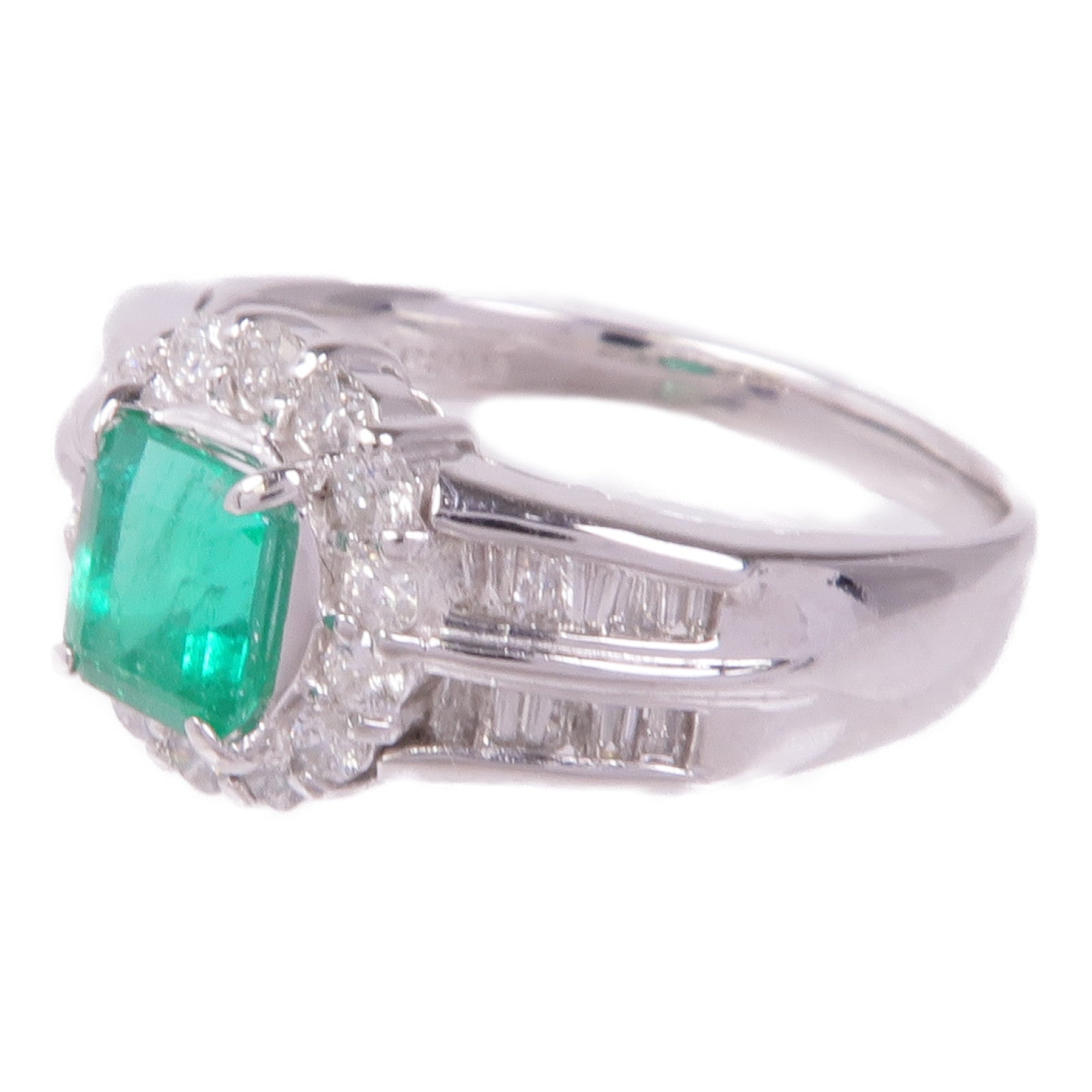 JEWELRY 【激減優惠】PT900鉑金Emerald Diamond Ring綠寶石/鑽石戒指US#7