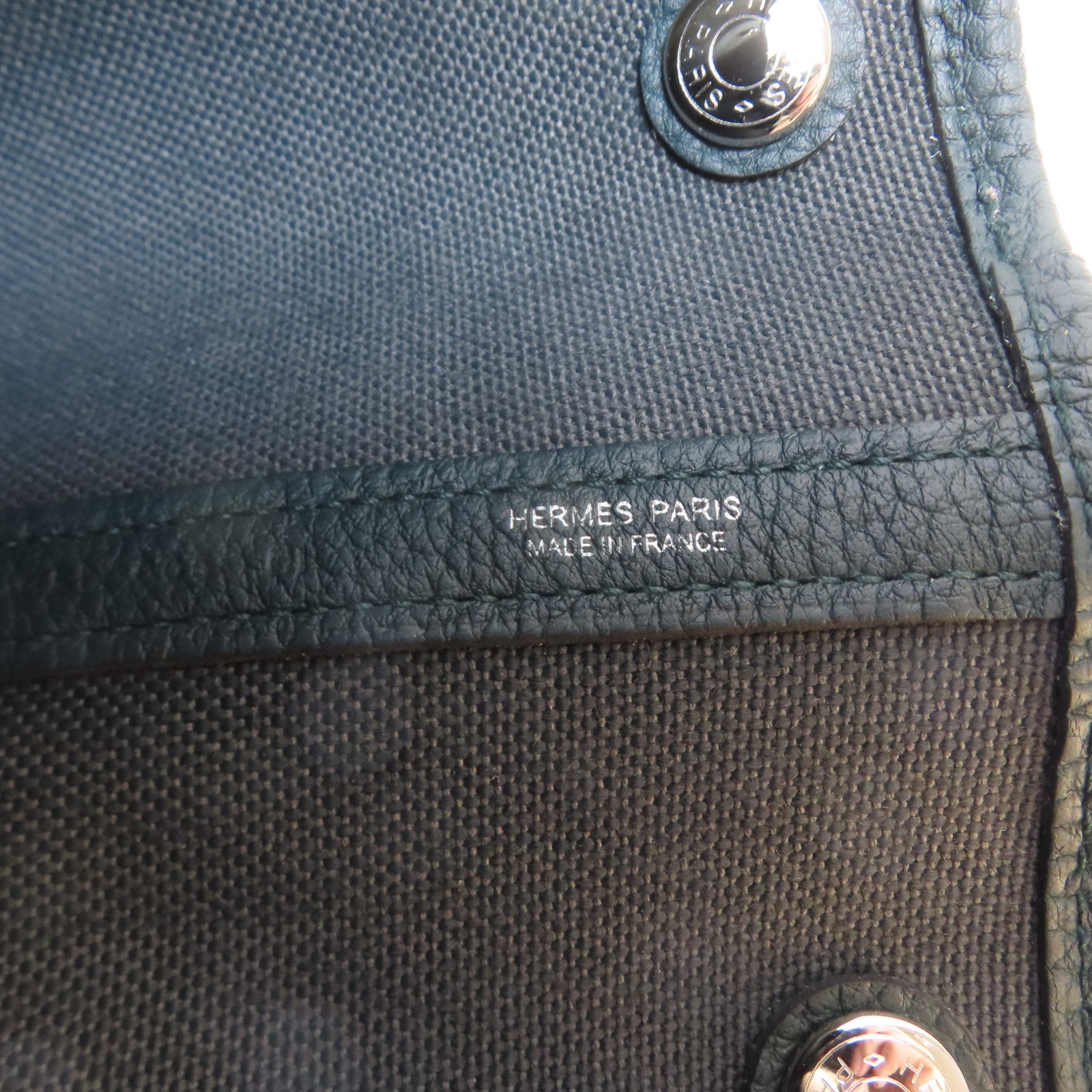 HERMES Negonda皮革/Militaire/帆布Garden Party PM銀扣手挽袋Rousseau/Cypres/綠色