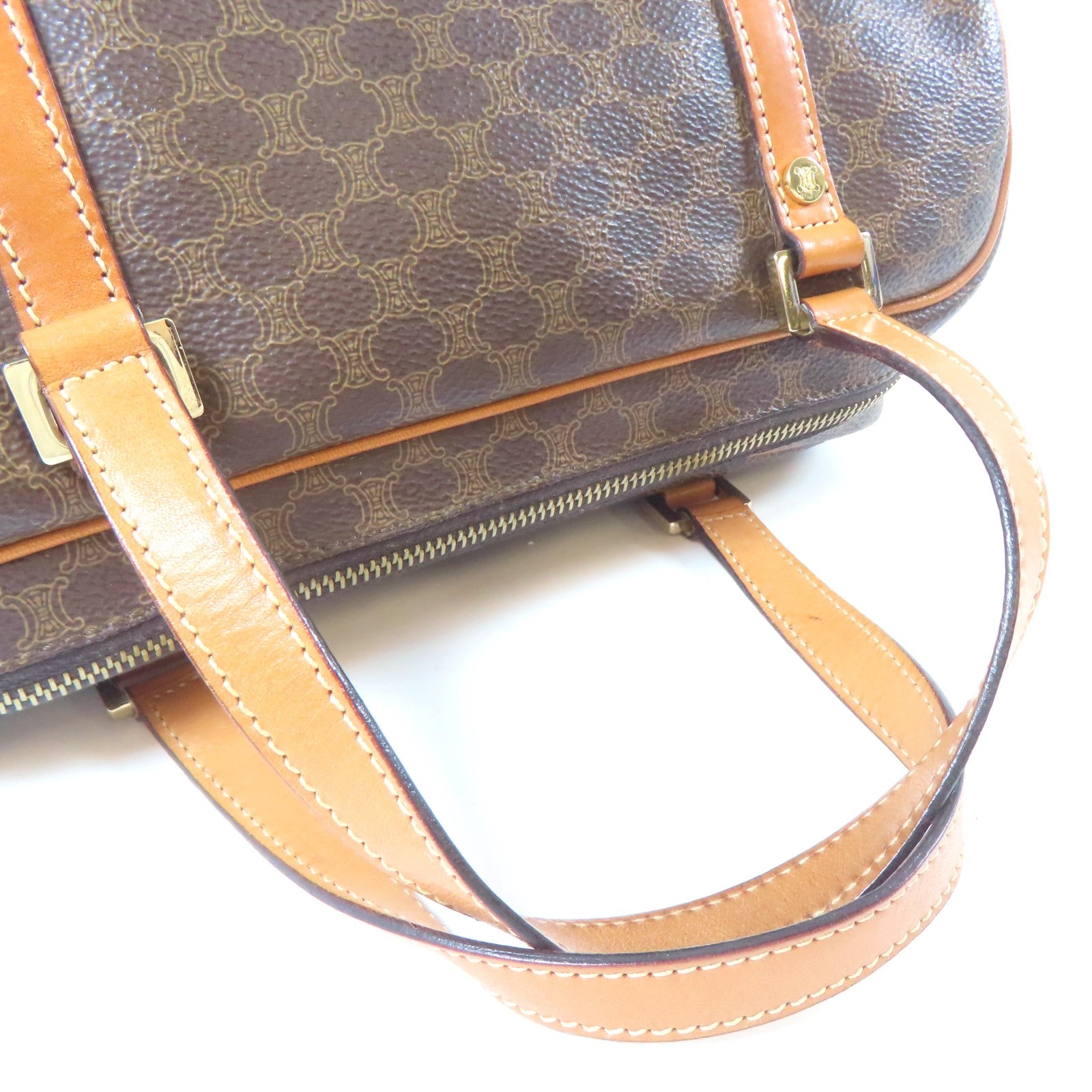 CELINE 塗層帆布Hand Bag金扣手挽袋棕色