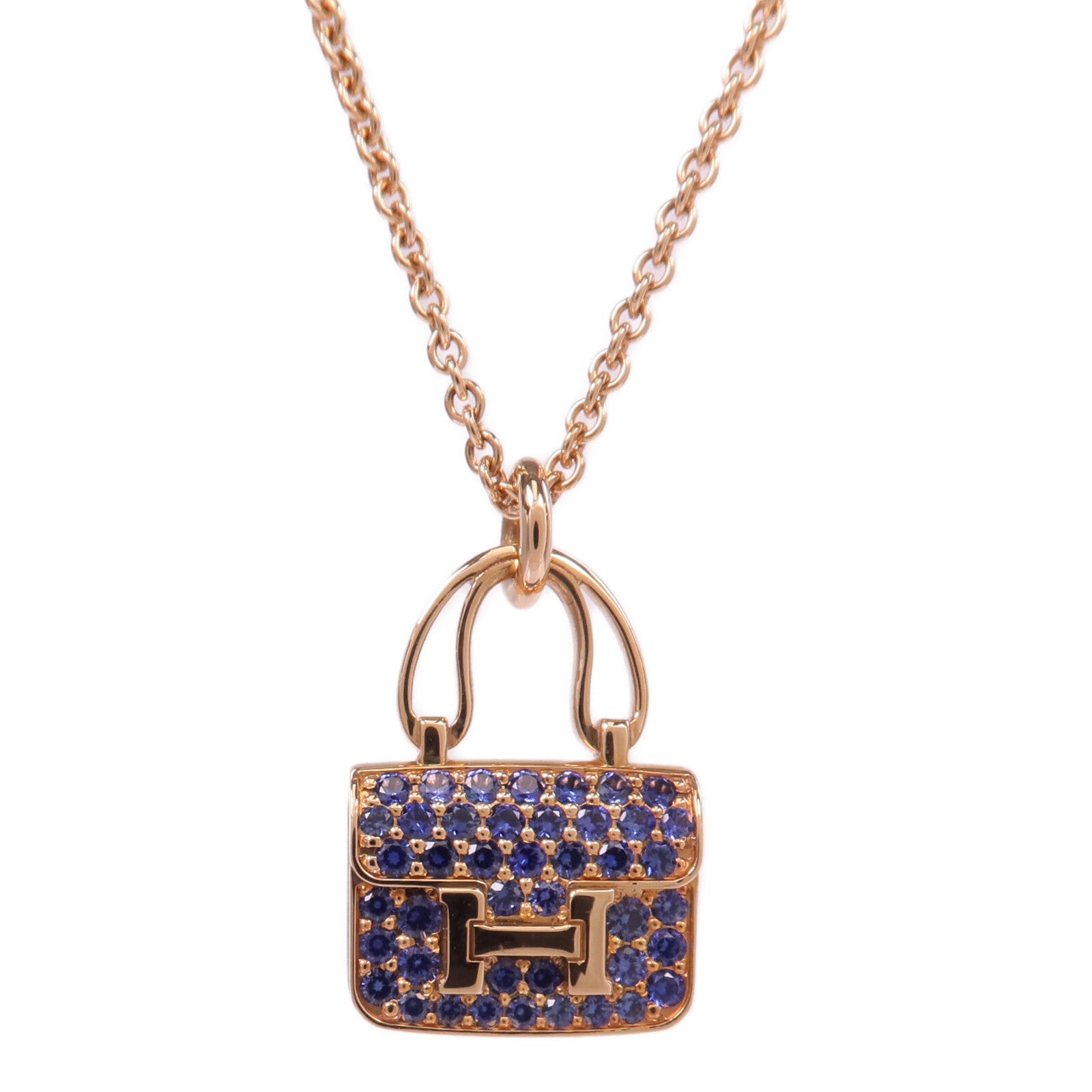 HERMES 【激減優惠】18K玫瑰金Amulettes Constance Pendent藍寶石項鍊