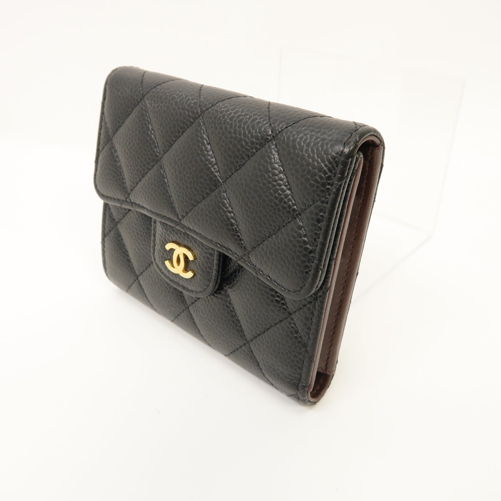 CHANEL 菱格Caviar皮革Classic Small Flap Wallet金扣錢包黑色