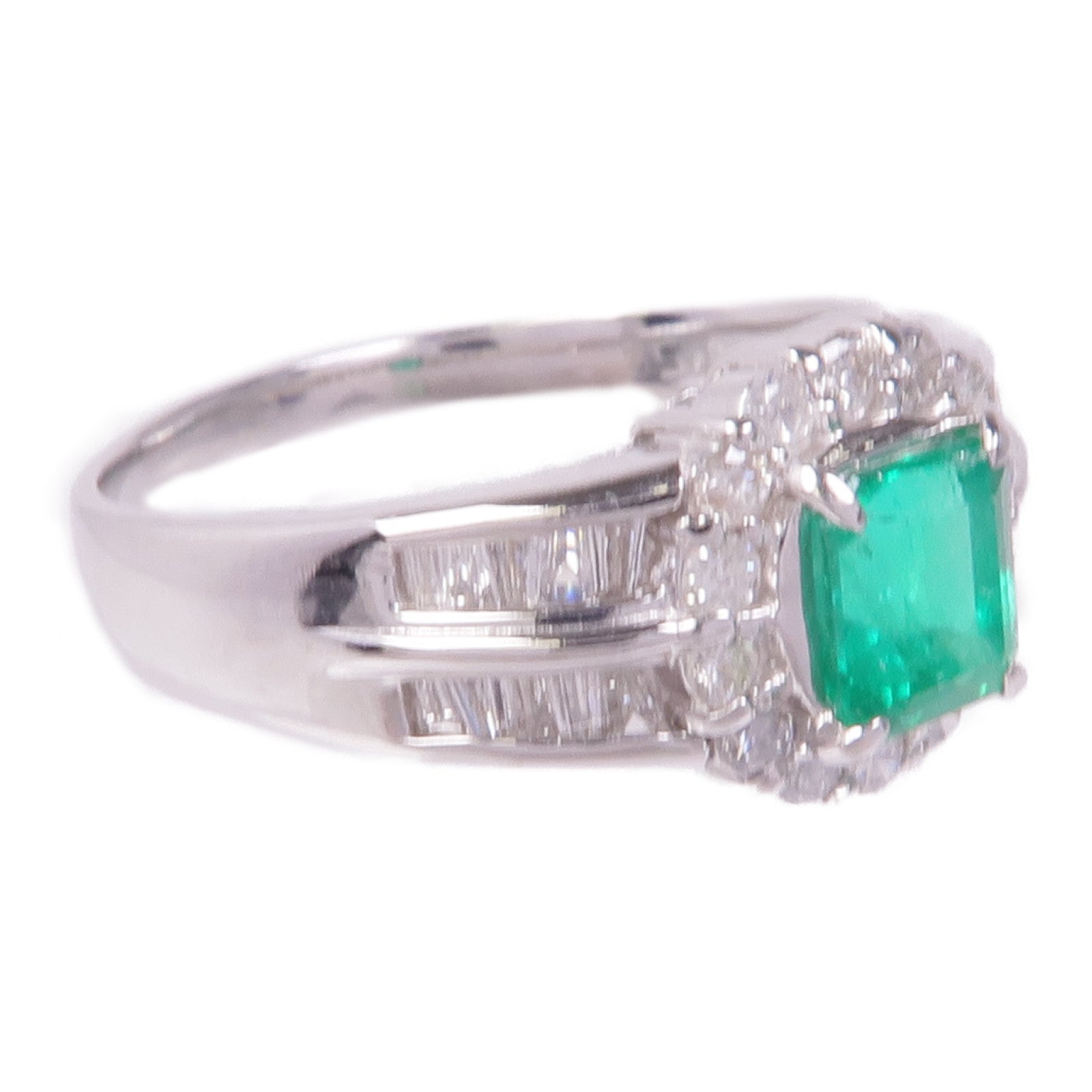 JEWELRY 【激減優惠】PT900鉑金Emerald Diamond Ring綠寶石/鑽石戒指US#7