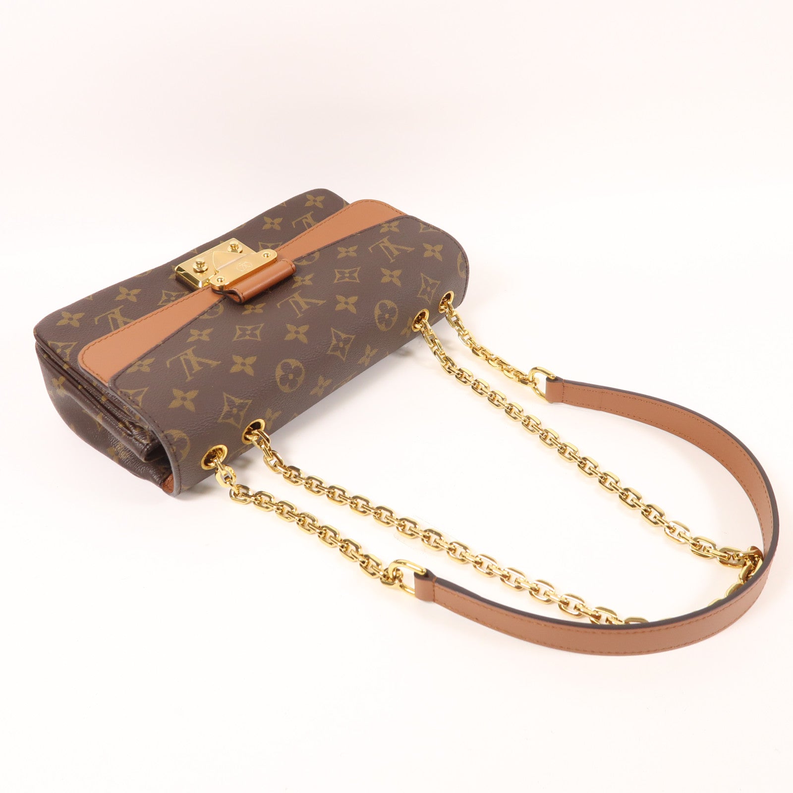 LOUIS VUITTON Monogram Marceau金扣鏈帶肩背袋棕色