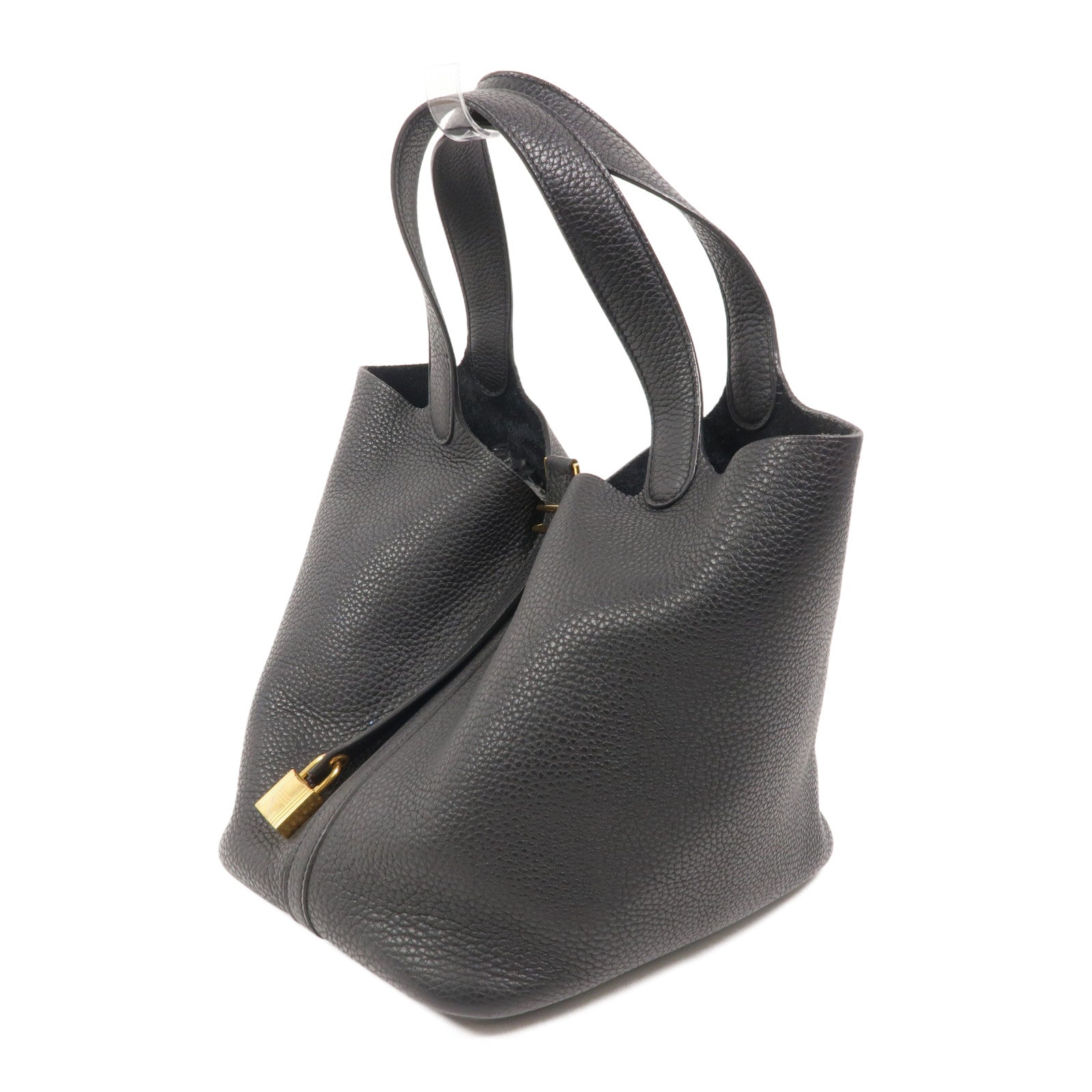 HERMES Clemence皮革Picotin MM扣手挽袋Noir
