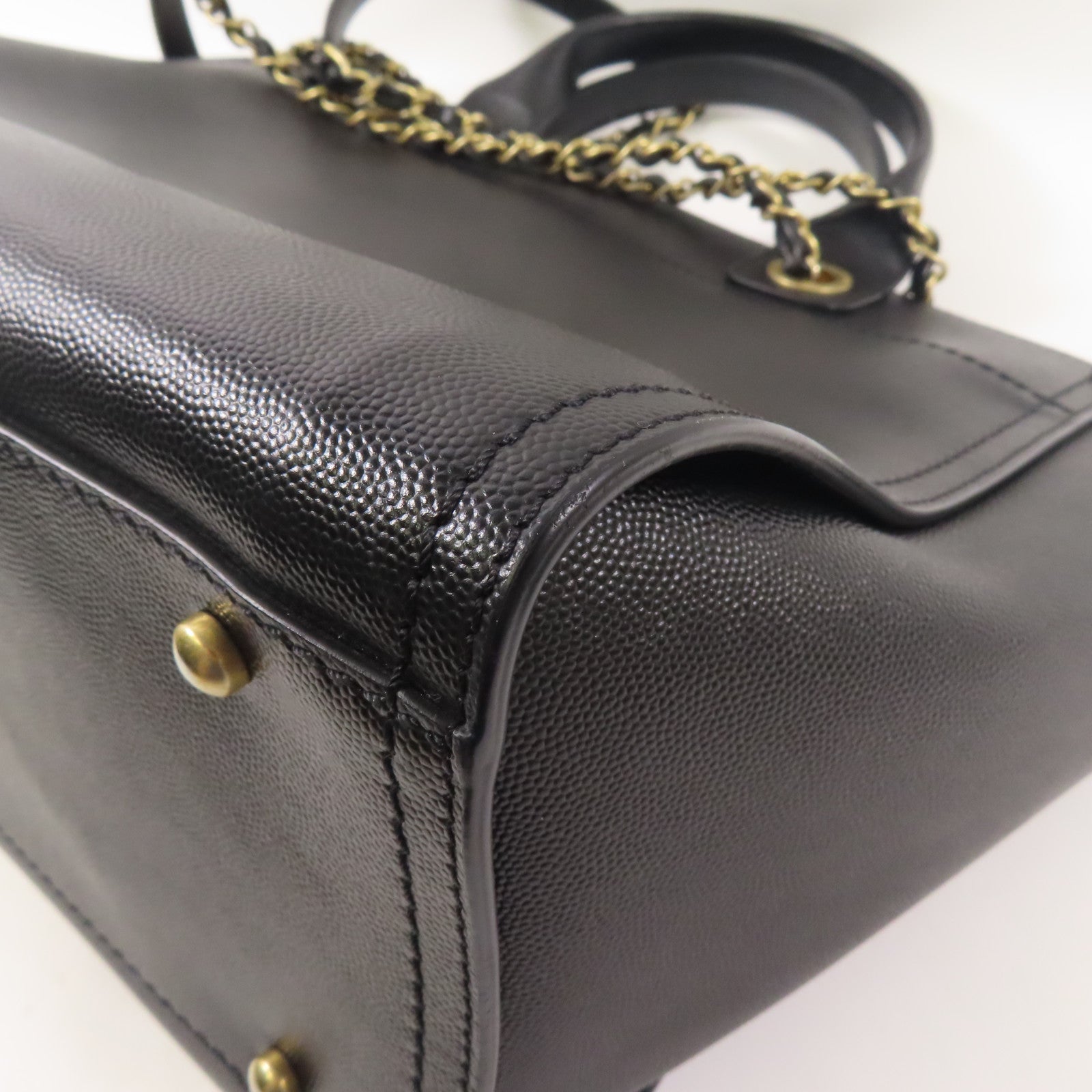 CHANEL 牛皮皮Deauville金扣手挽肩背兩用袋