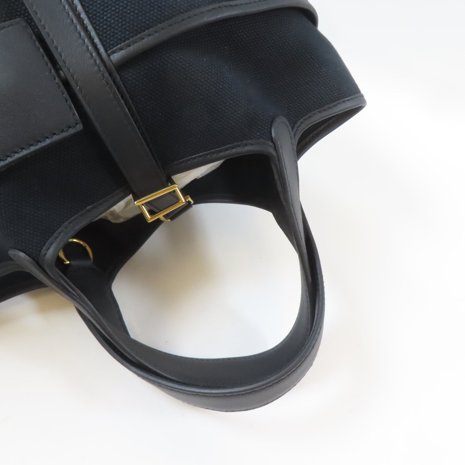 HERMES 帆布Picotin Cargo PM金扣手挽袋Noir/黑色