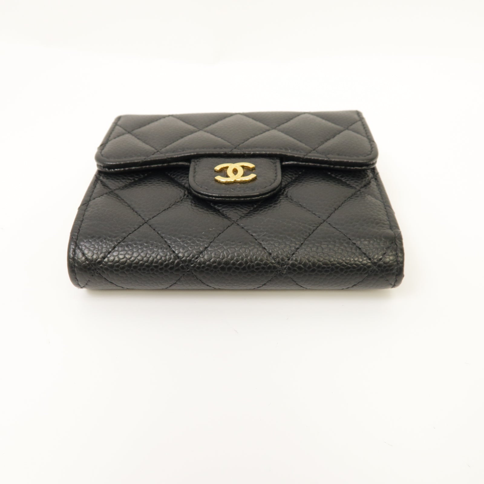 CHANEL 菱格Caviar皮革Classic Small Flap Wallet金扣錢包黑色