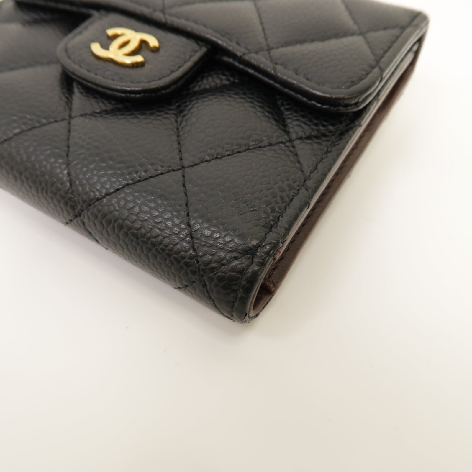 CHANEL 菱格Caviar皮革Classic Small Flap Wallet金扣錢包黑色