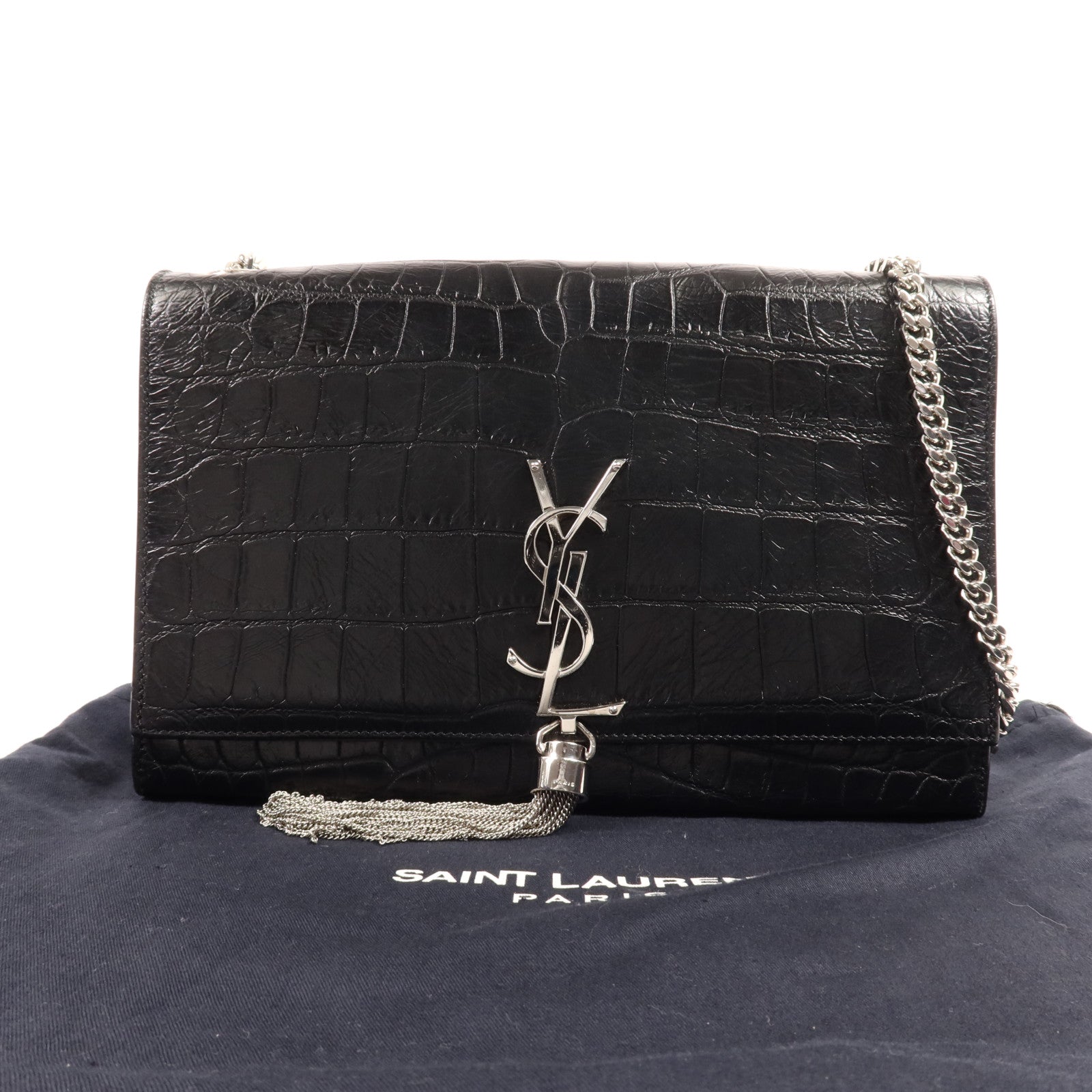 YVES SAINT LAURENT 牛皮皮革Kate Tassel銀扣鏈帶肩背袋