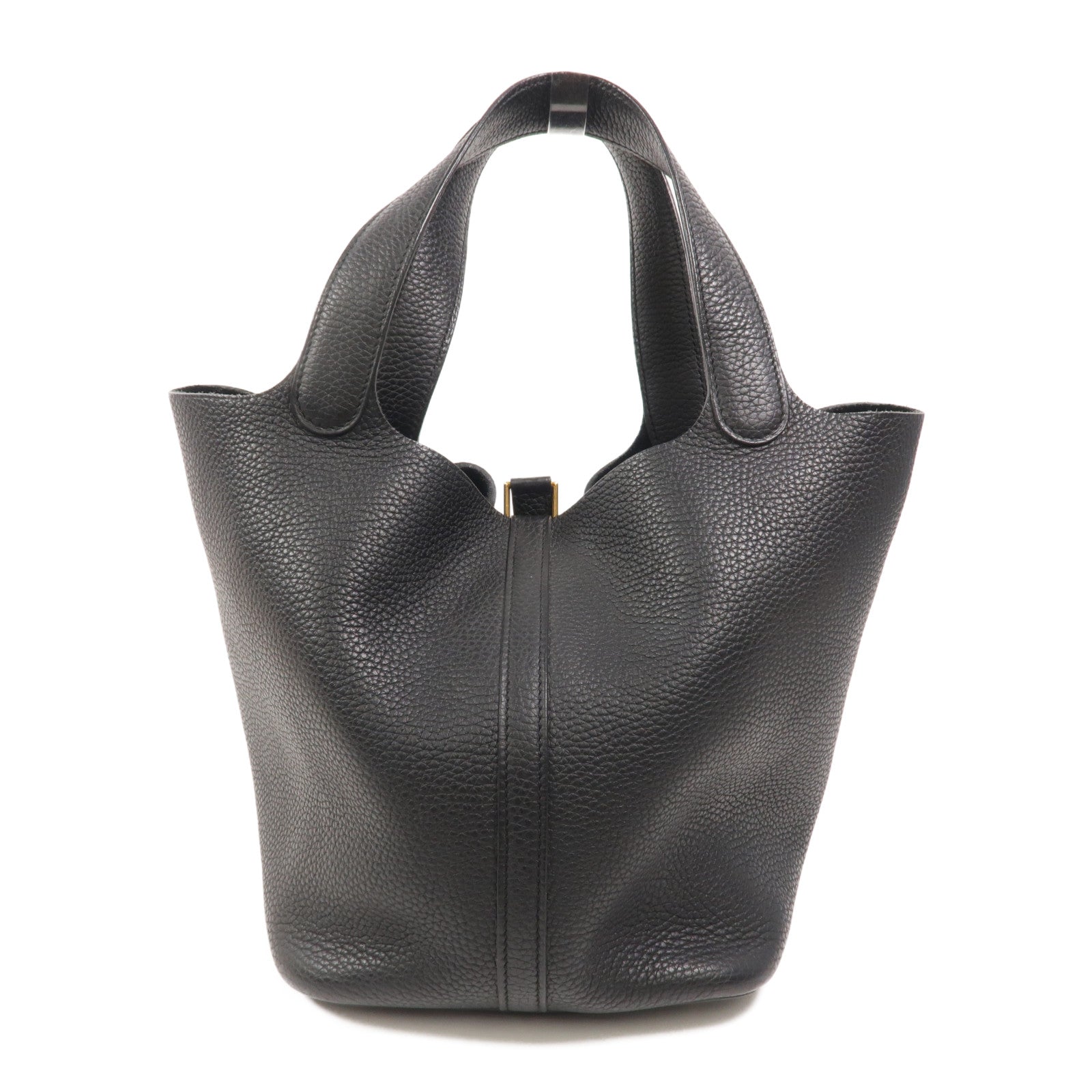 HERMES Clemence皮革Picotin MM扣手挽袋Noir