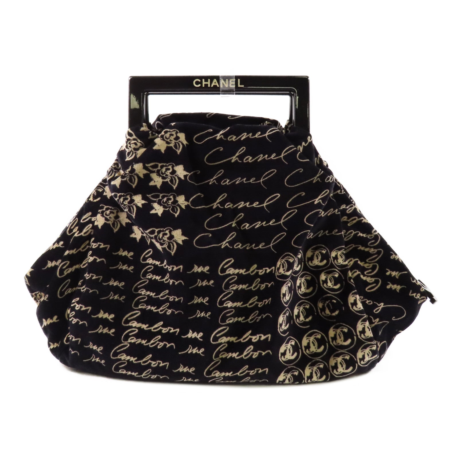 CHANEL 天鵝絨Velour Rue Cambon Printed Bag銀扣手挽袋