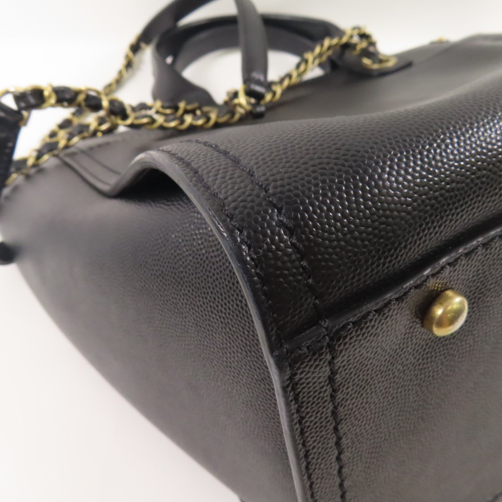 CHANEL 牛皮皮Deauville金扣手挽肩背兩用袋