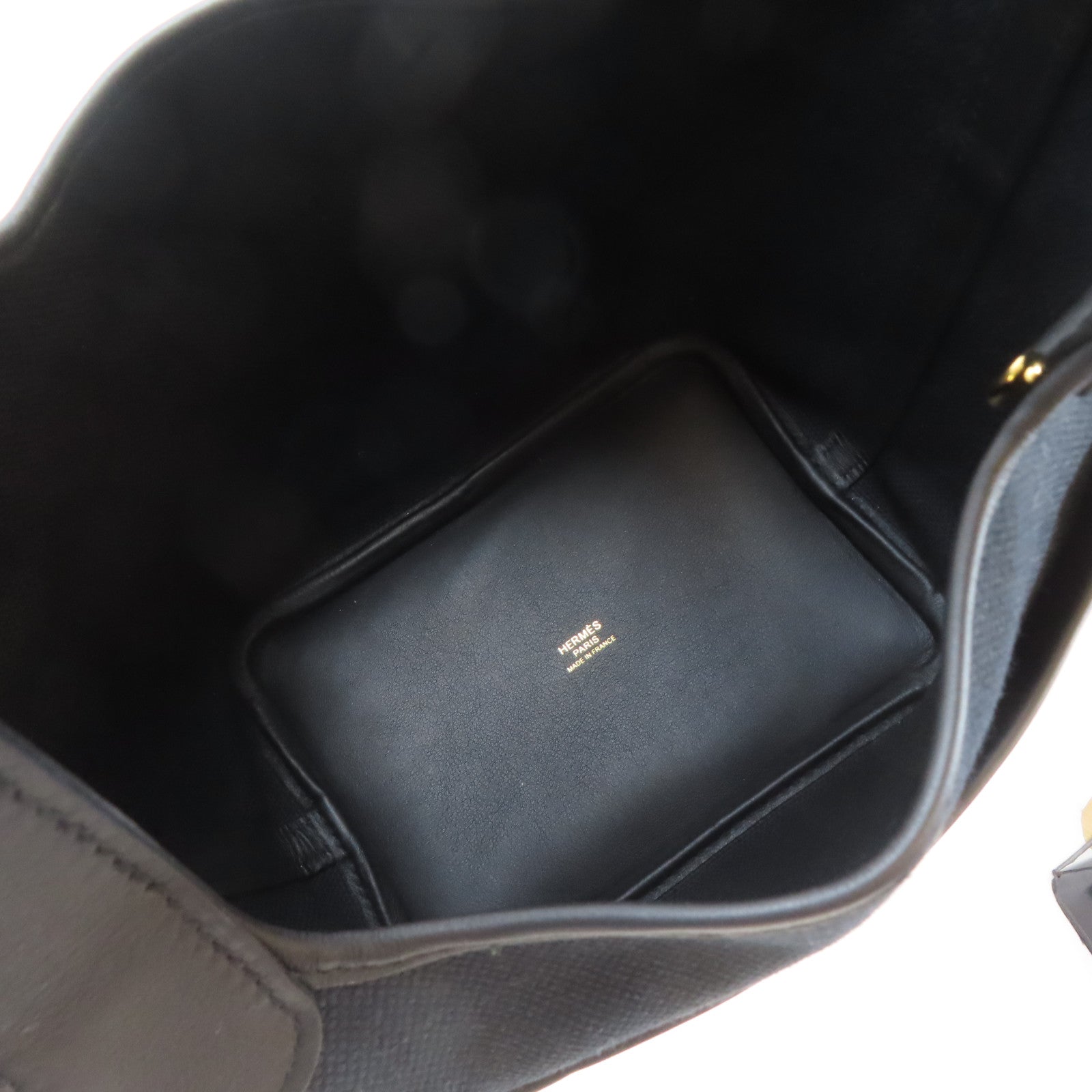 HERMES 帆布Picotin Cargo PM金扣手挽袋Noir/黑色