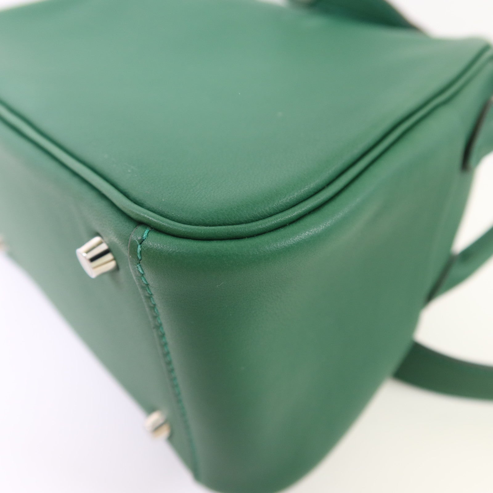 HERMES Swift皮革Mini Lindy銀扣手挽肩背兩用袋Vert Moyen